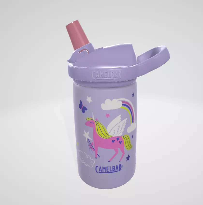 Kids Bite Valve Straw Insulated Stainless Steel Water Bottle Low-poly 3D model_1