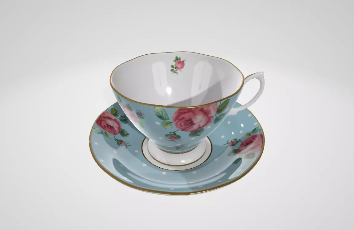 Royal Albert Vintage Teacup and Saucer Set Polka Blue Low-poly 3D model