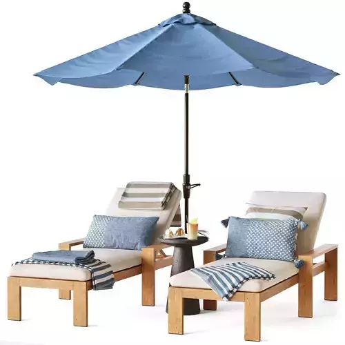 Malibu teak chaise longue with umbrella