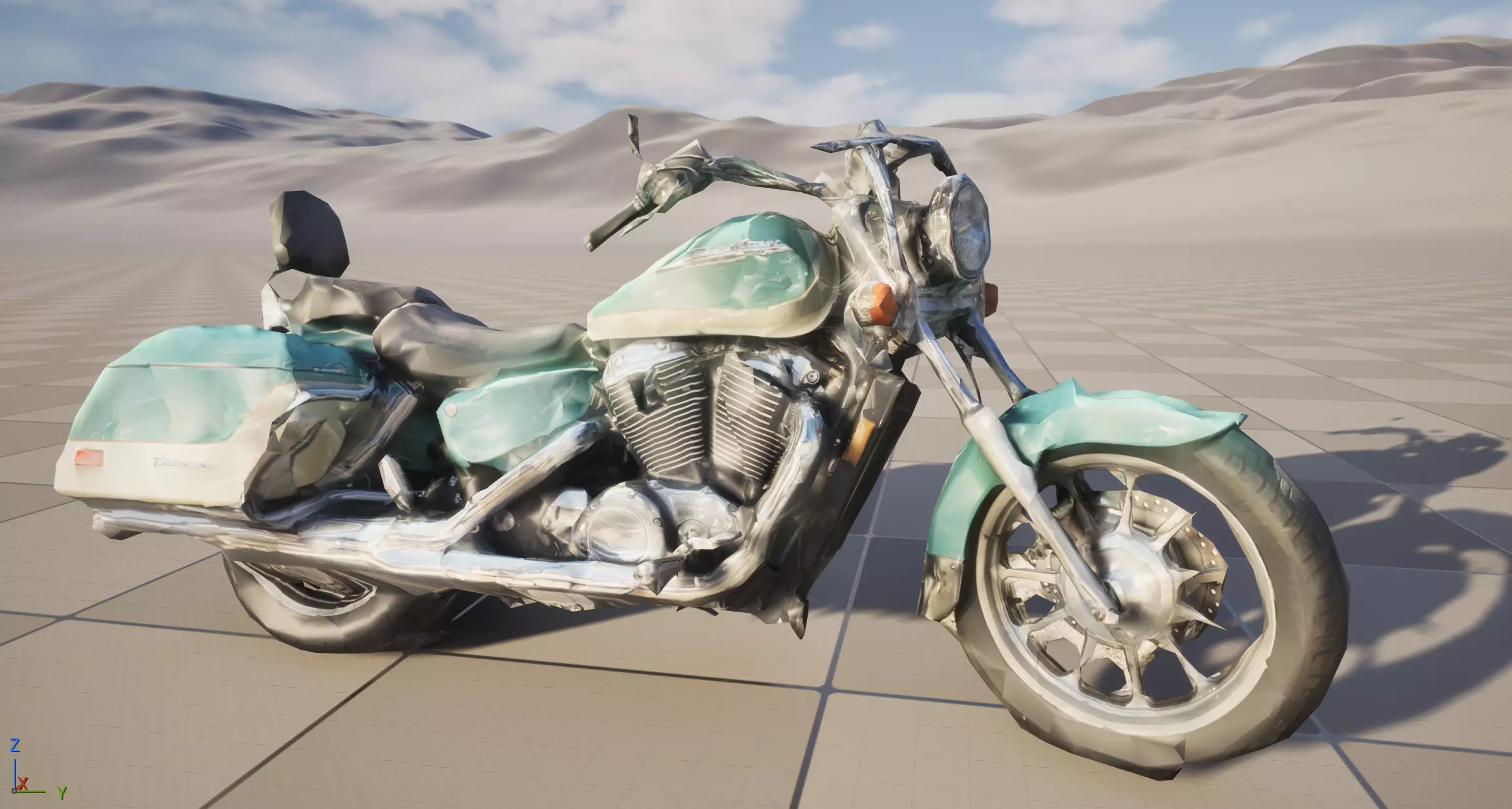 Vintage Motorcycle Teal and White Cream Classic Two Tone Low-poly 3D model