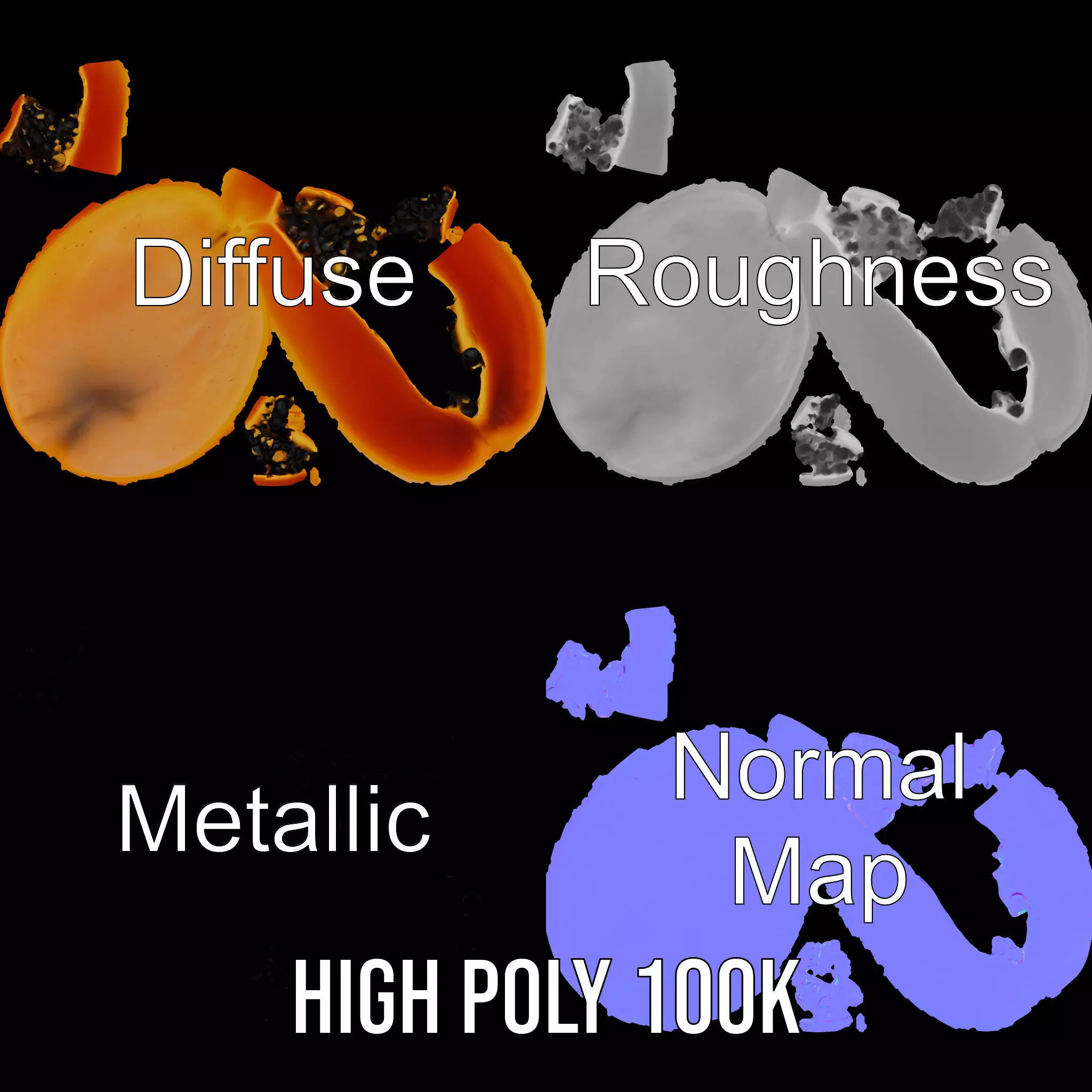 Vibrant Papaya Slice model pack Low-poly 3D model_3