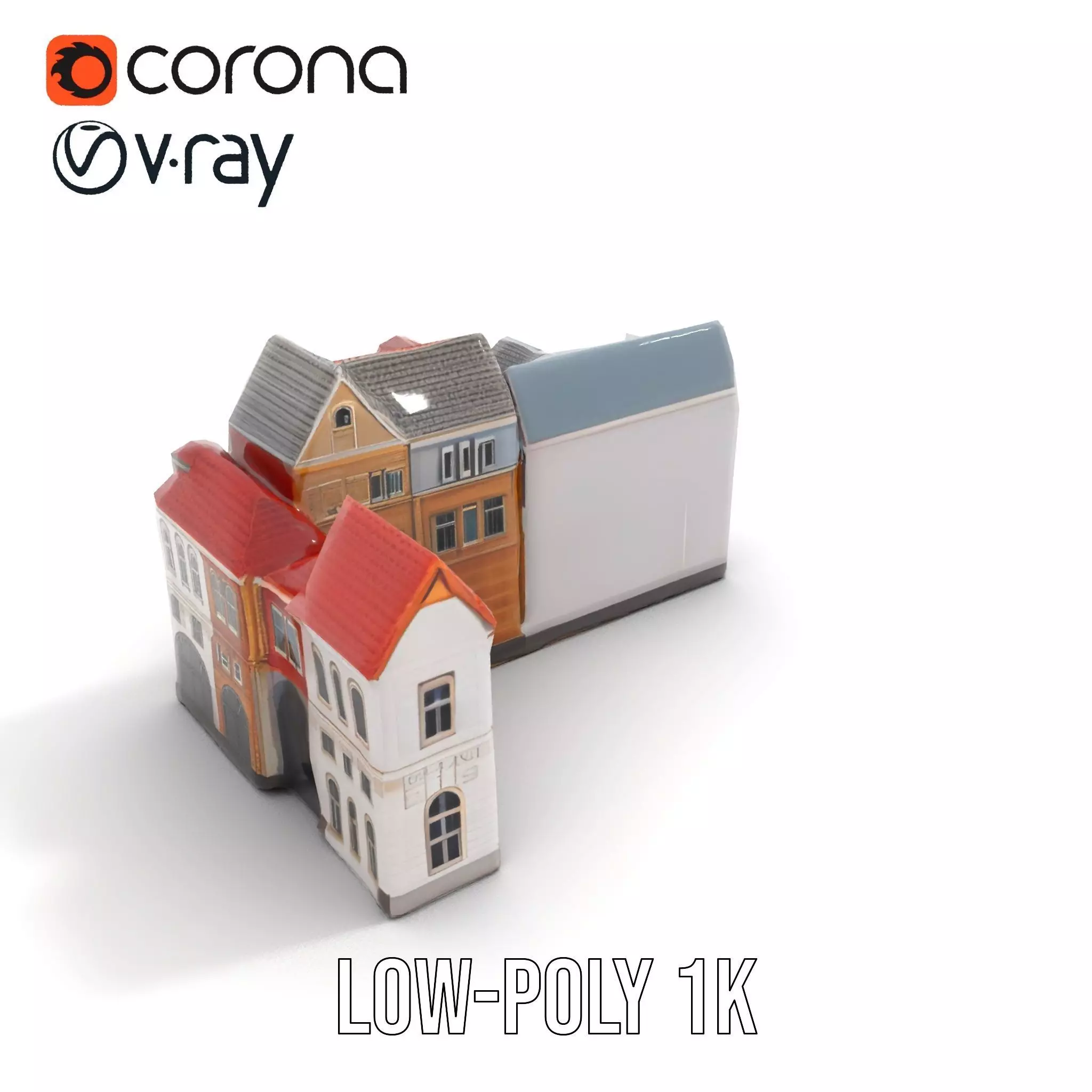 European Townhouse Facade model pack Low-poly 3D model_17