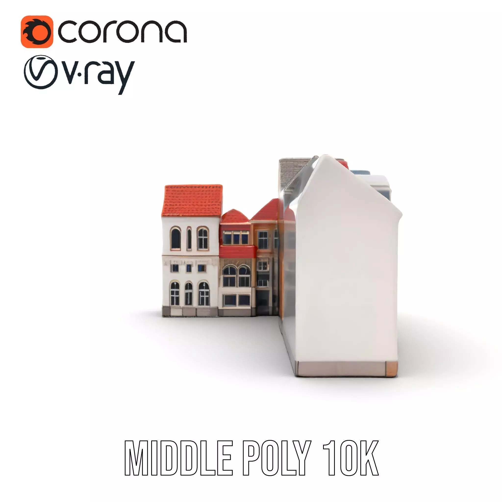 European Townhouse Facade model pack Low-poly 3D model_21