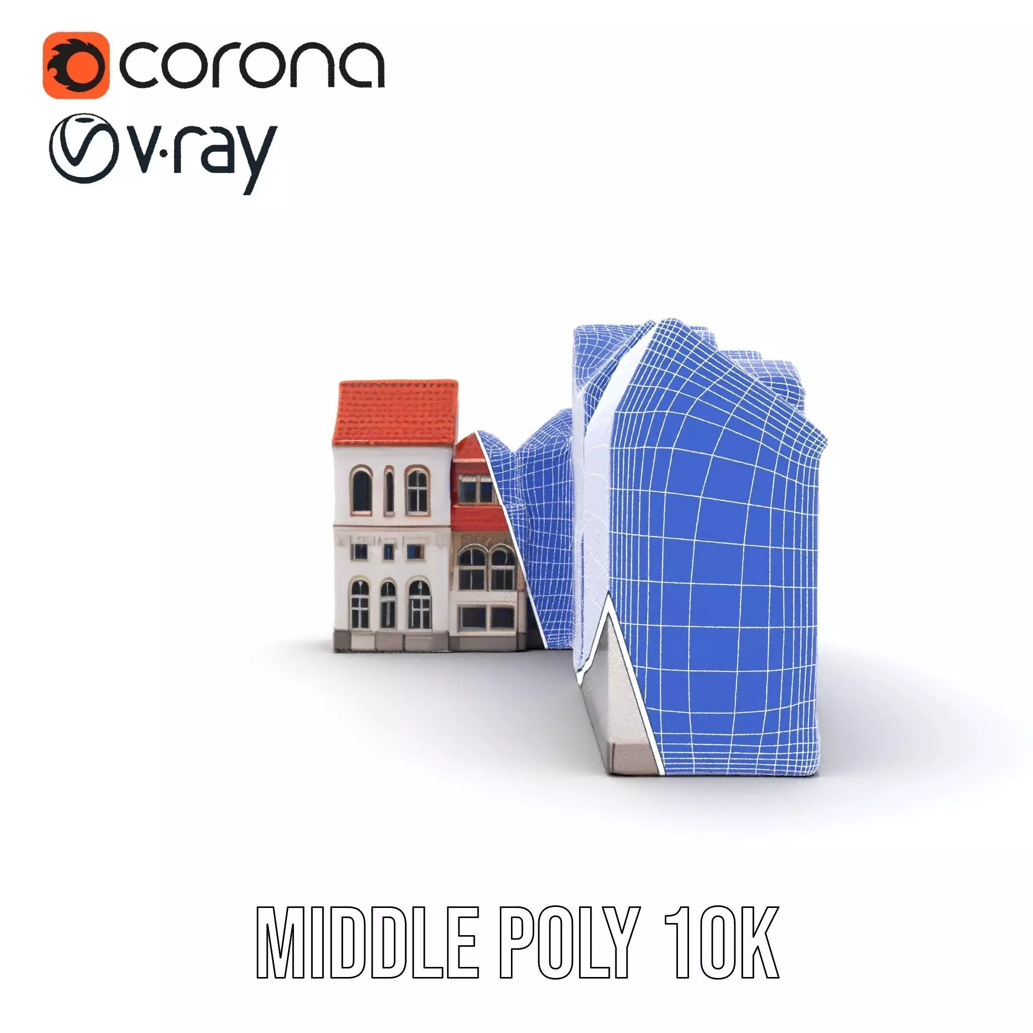 European Townhouse Facade model pack Low-poly 3D model_26