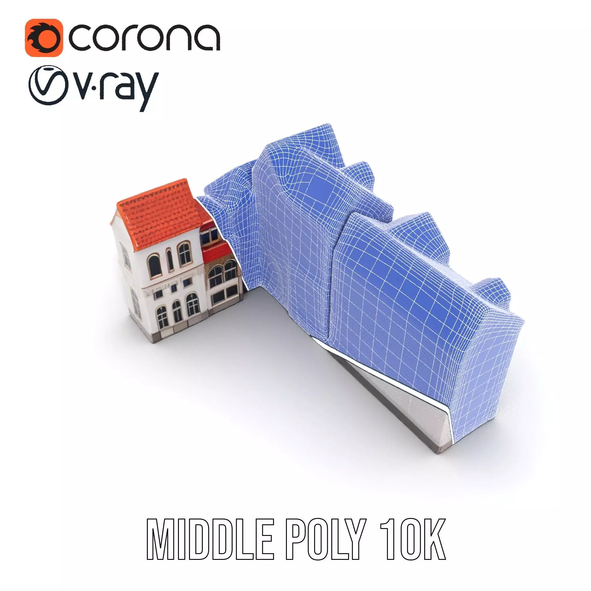 European Townhouse Facade model pack Low-poly 3D model_24