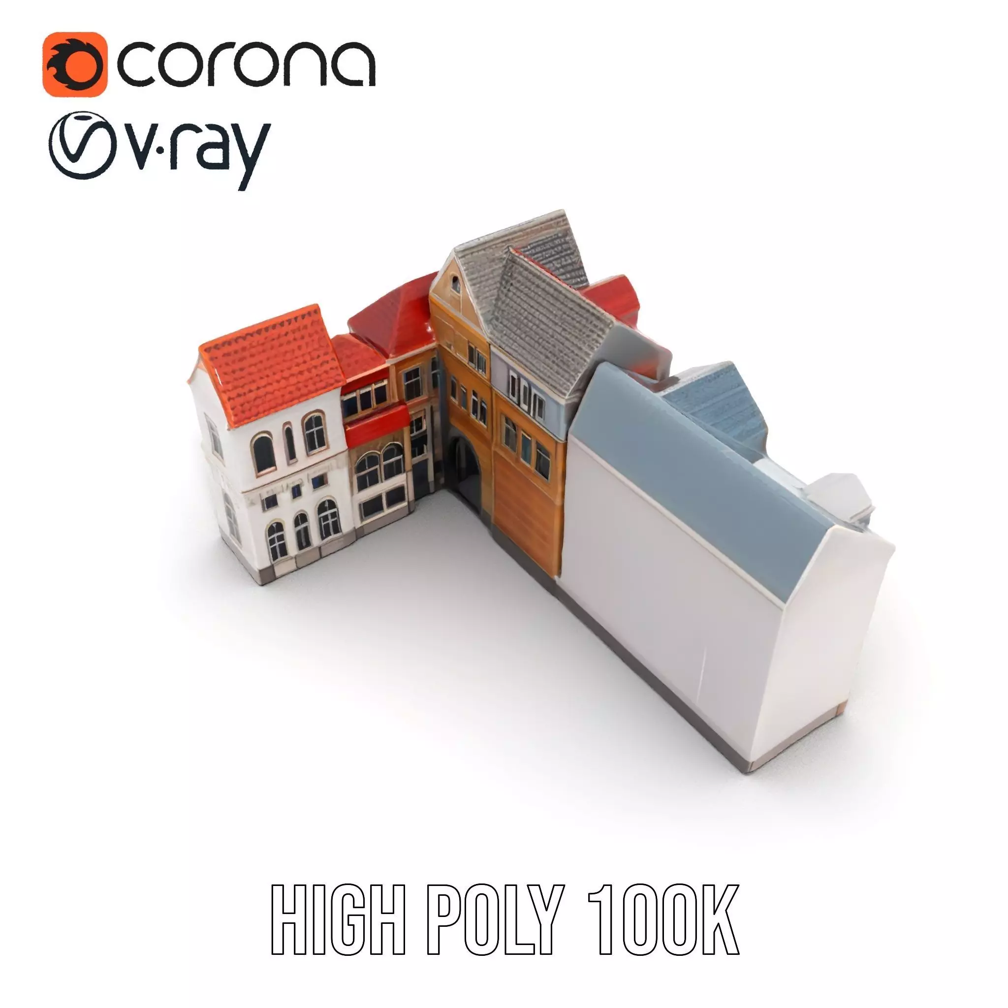 European Townhouse Facade model pack Low-poly 3D model_23