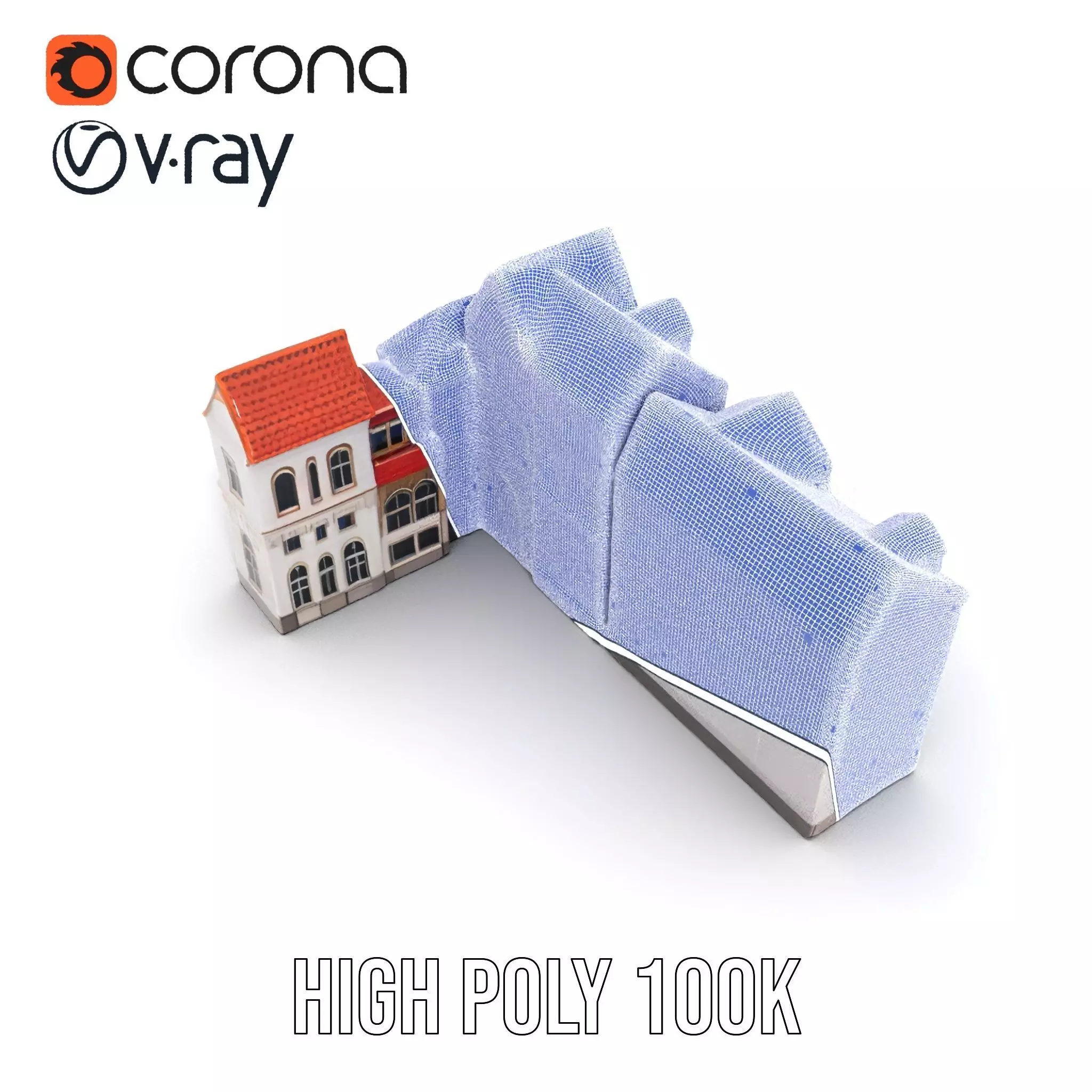 European Townhouse Facade model pack Low-poly 3D model_28