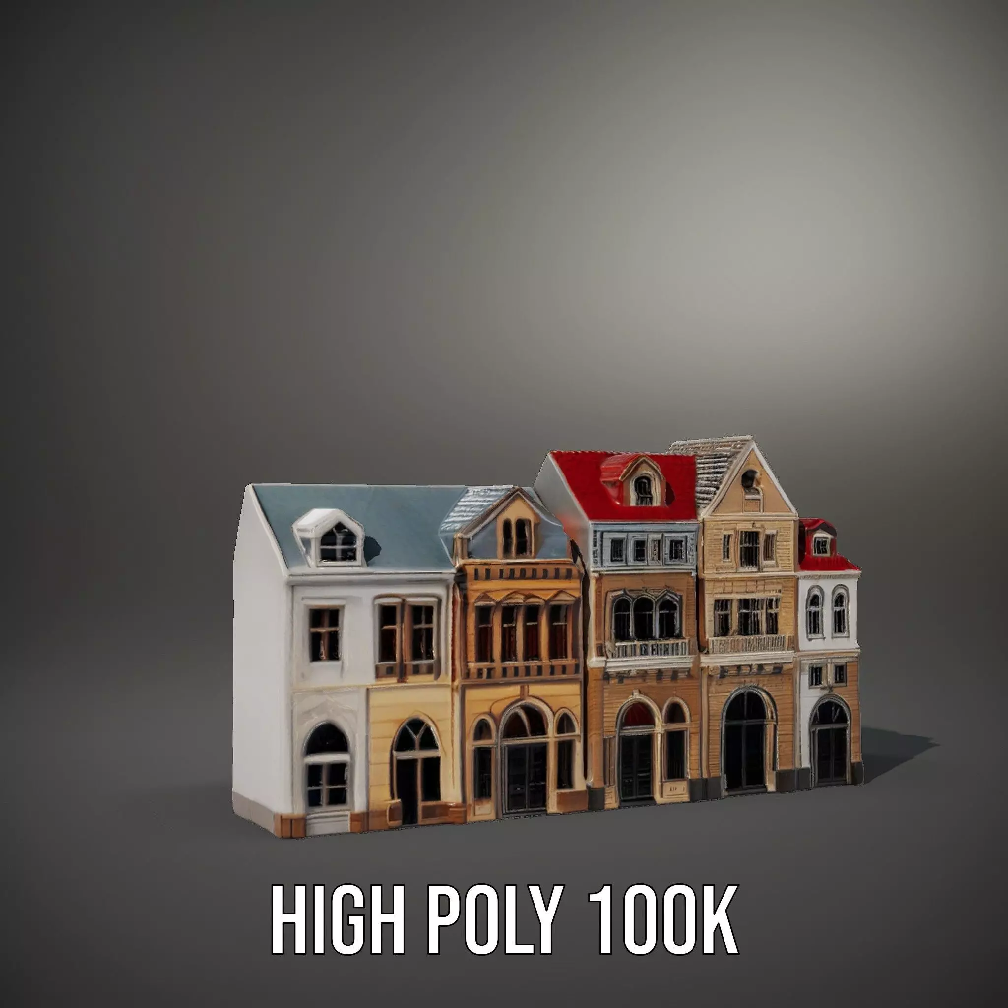 European Townhouse Facade model pack Low-poly 3D model_8