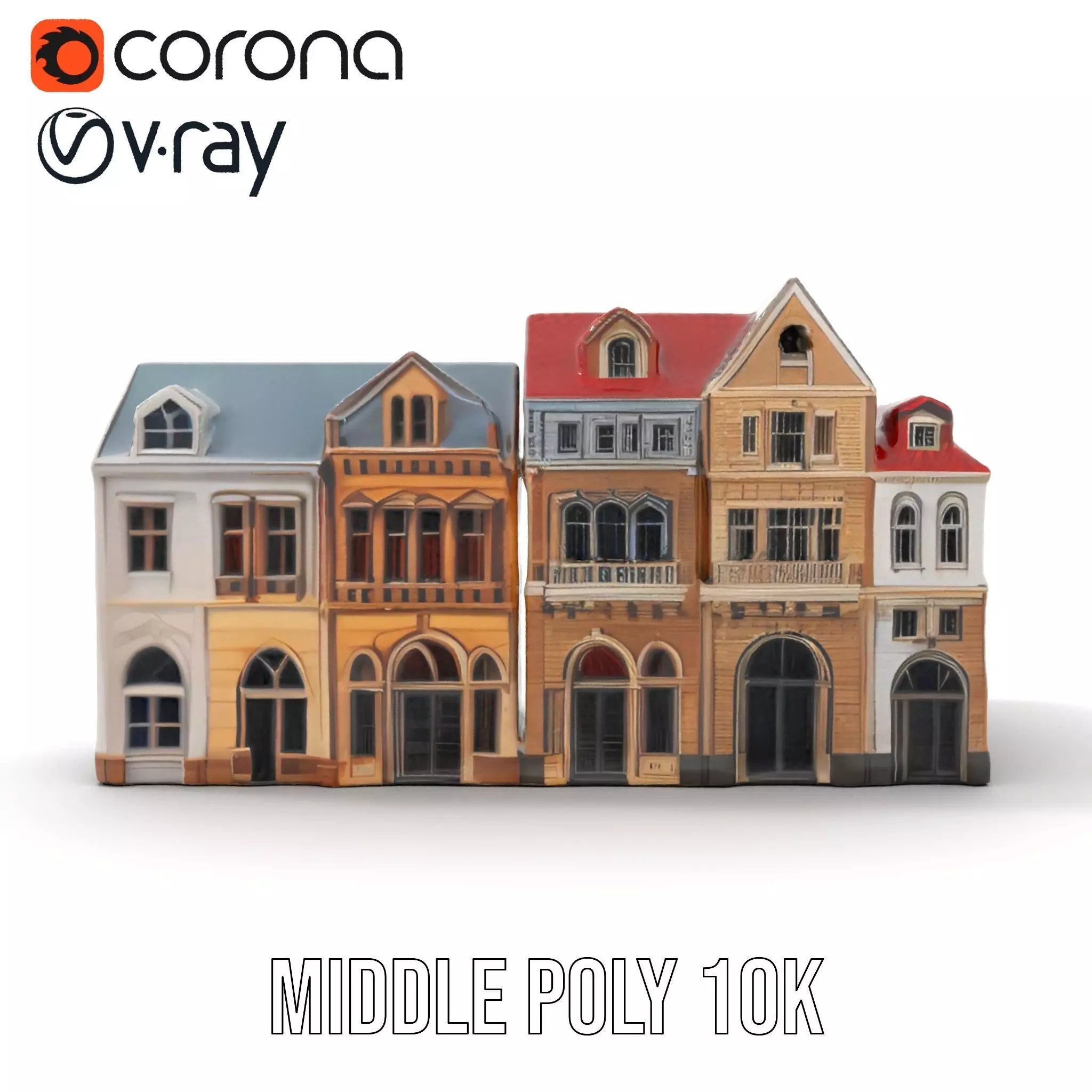 European Townhouse Facade model pack Low-poly 3D model_13