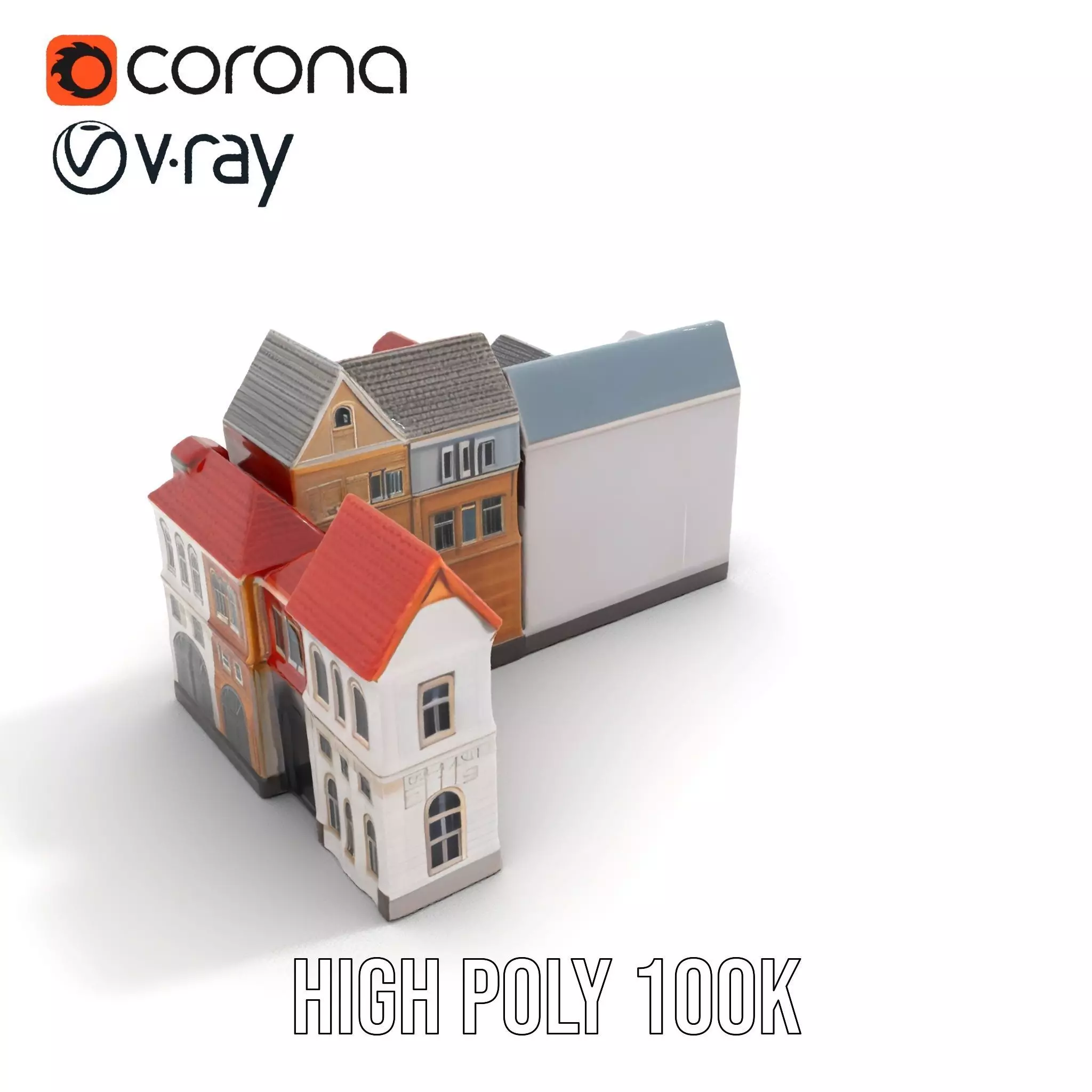 European Townhouse Facade model pack Low-poly 3D model_15