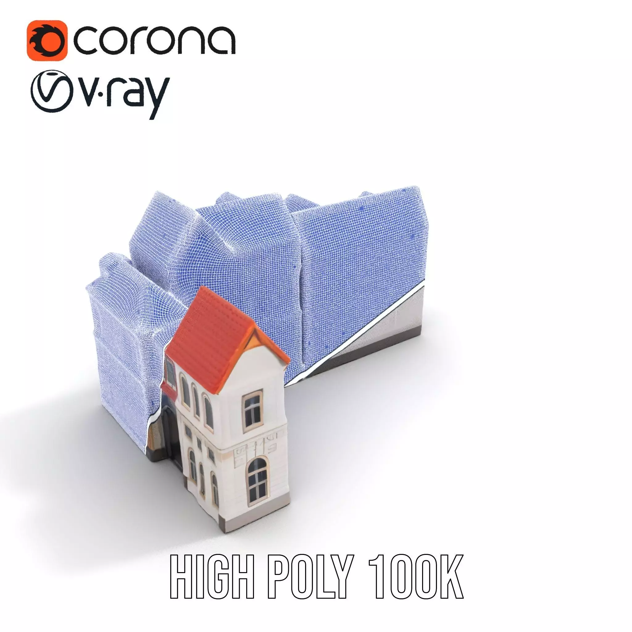 European Townhouse Facade model pack Low-poly 3D model_20