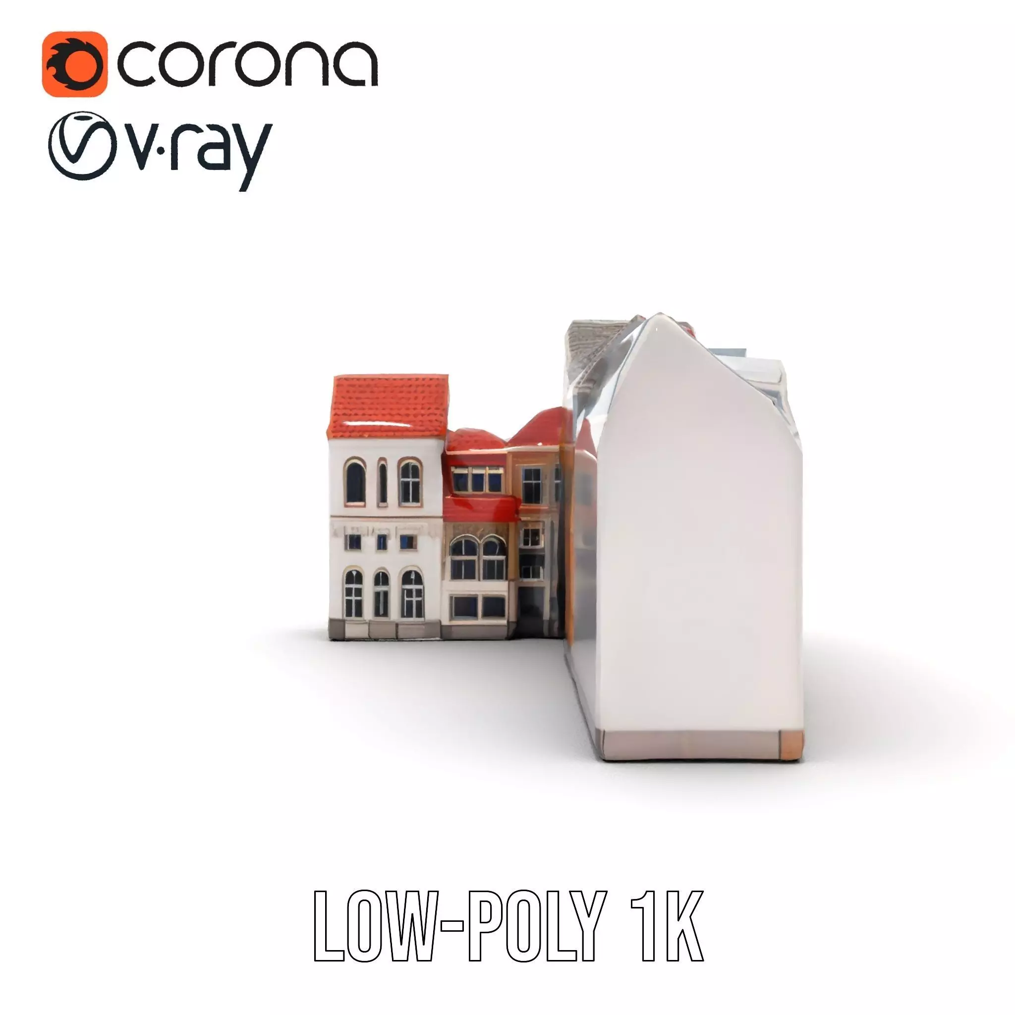 European Townhouse Facade model pack Low-poly 3D model_25