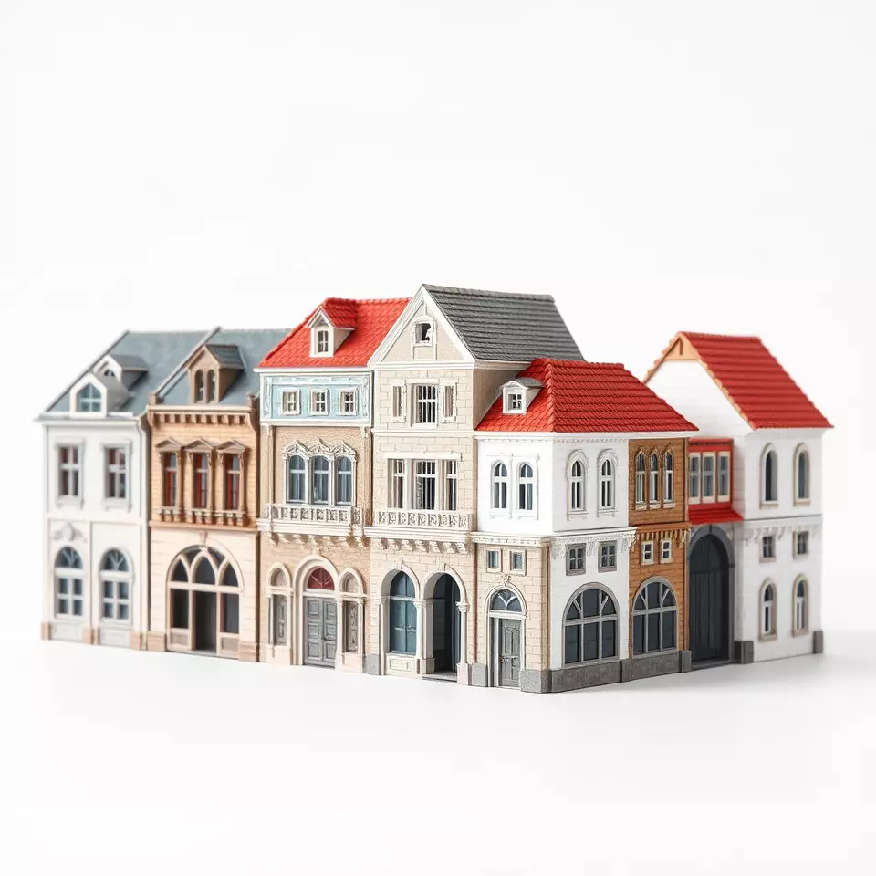 European Townhouse Facade model pack Low-poly 3D model_2