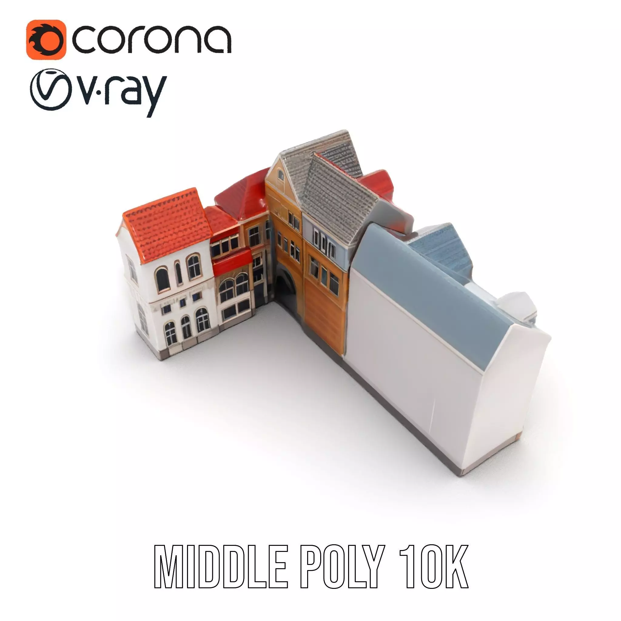 European Townhouse Facade model pack Low-poly 3D model_11