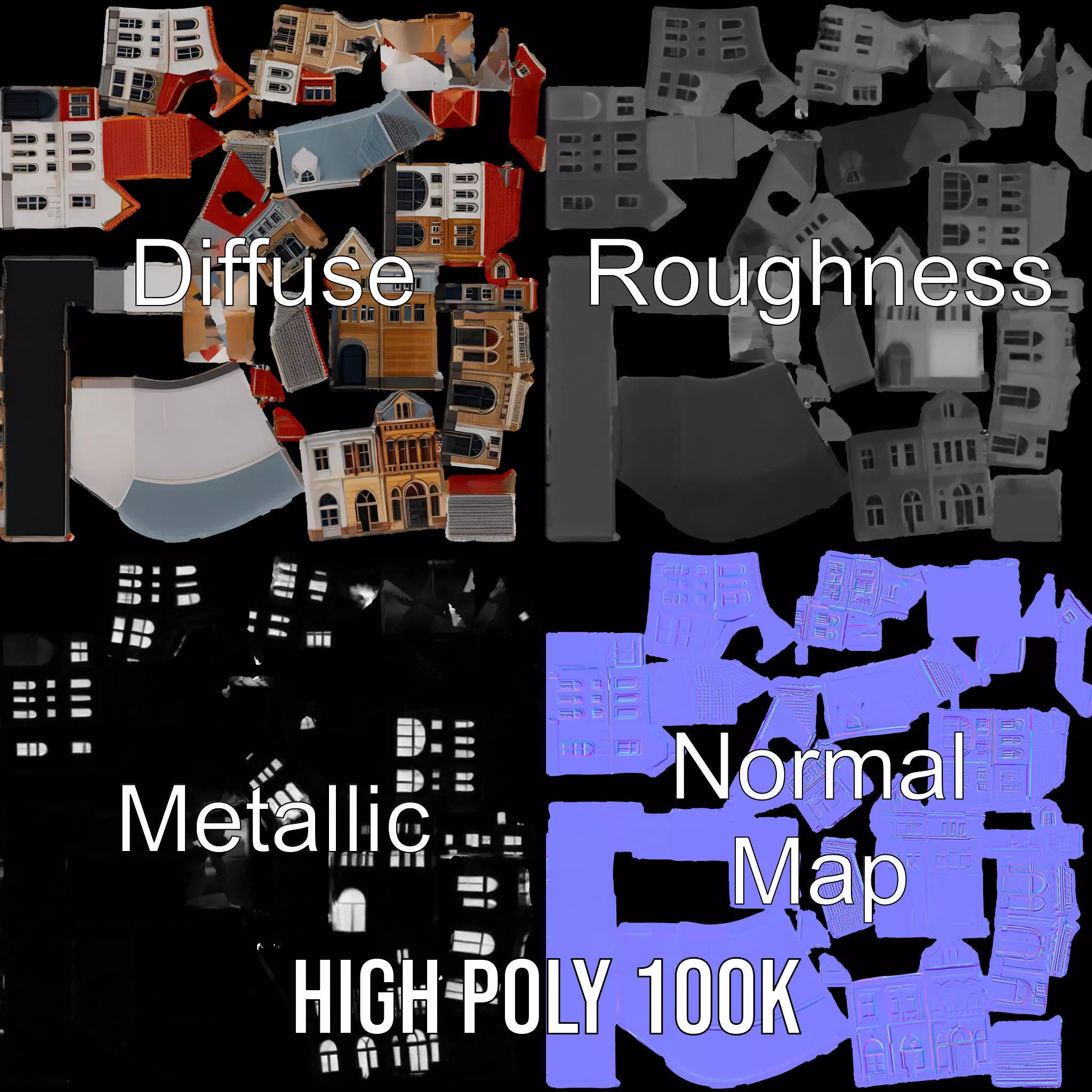 European Townhouse Facade model pack Low-poly 3D model_3