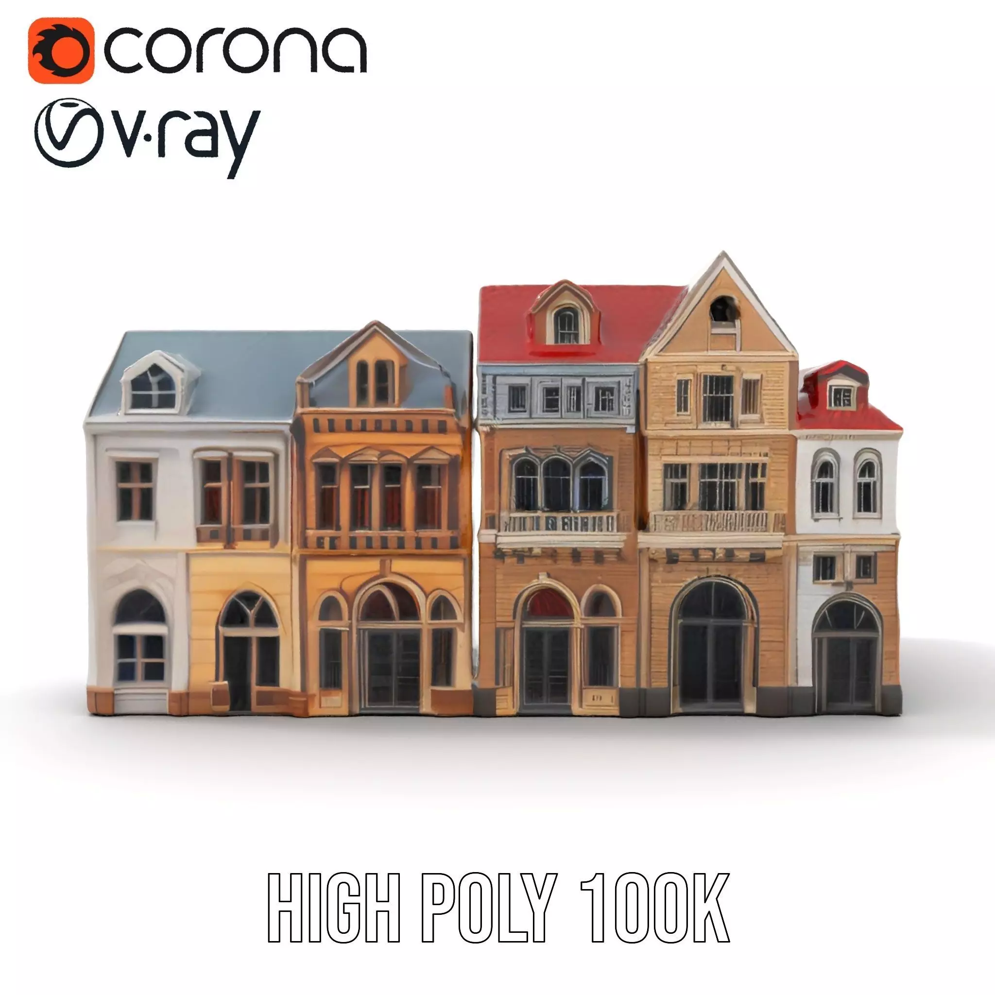 European Townhouse Facade model pack Low-poly 3D model_33