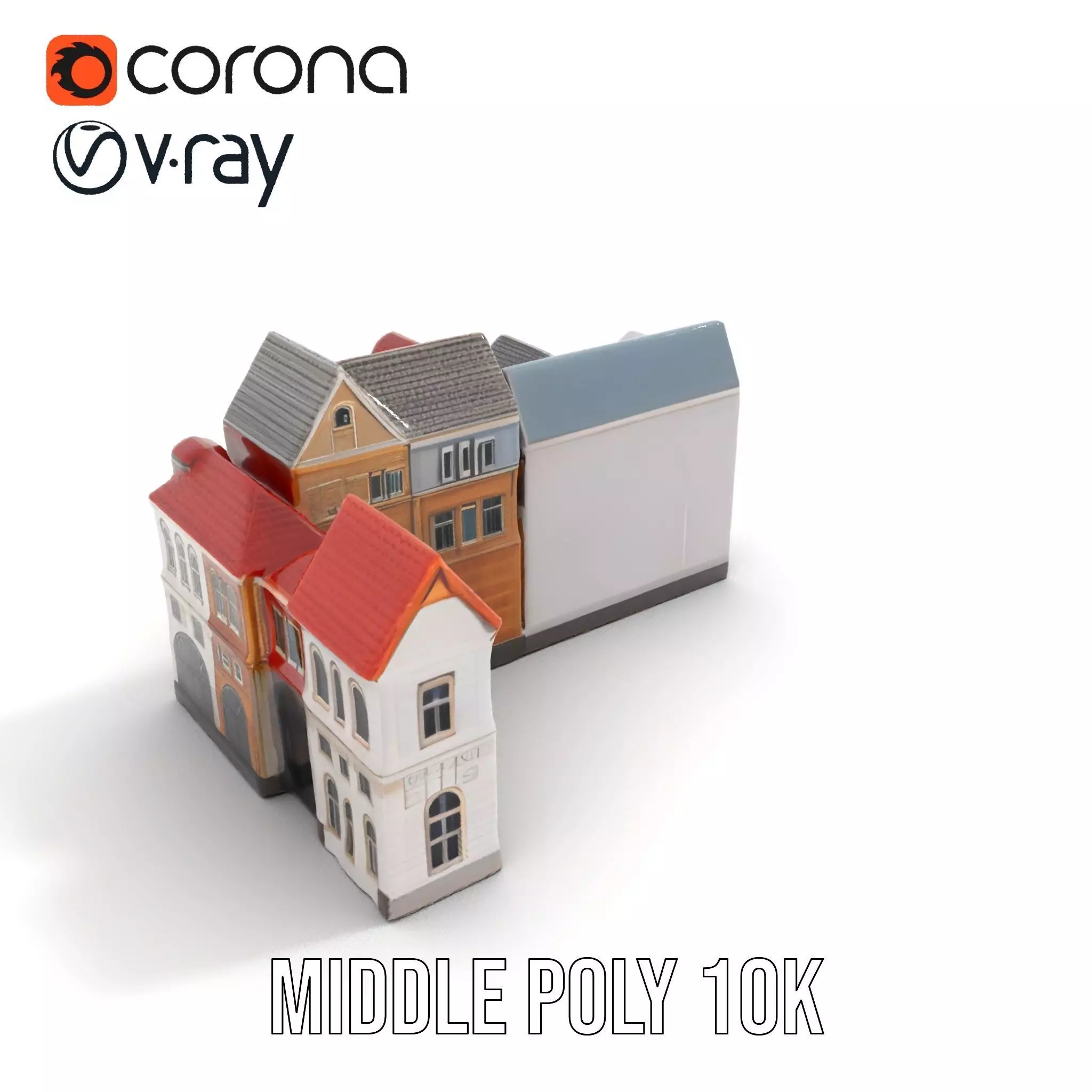 European Townhouse Facade model pack Low-poly 3D model_5