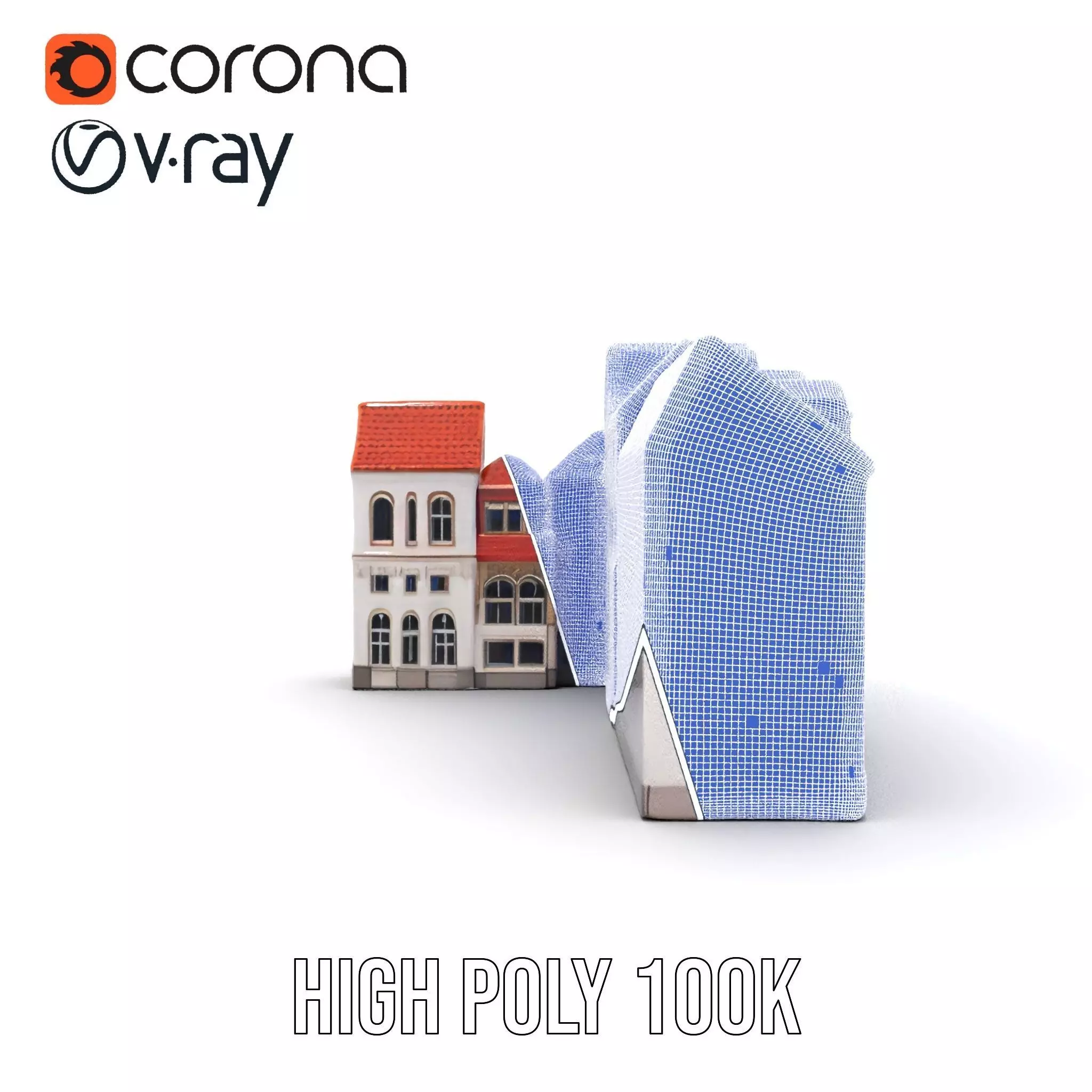 European Townhouse Facade model pack Low-poly 3D model_34