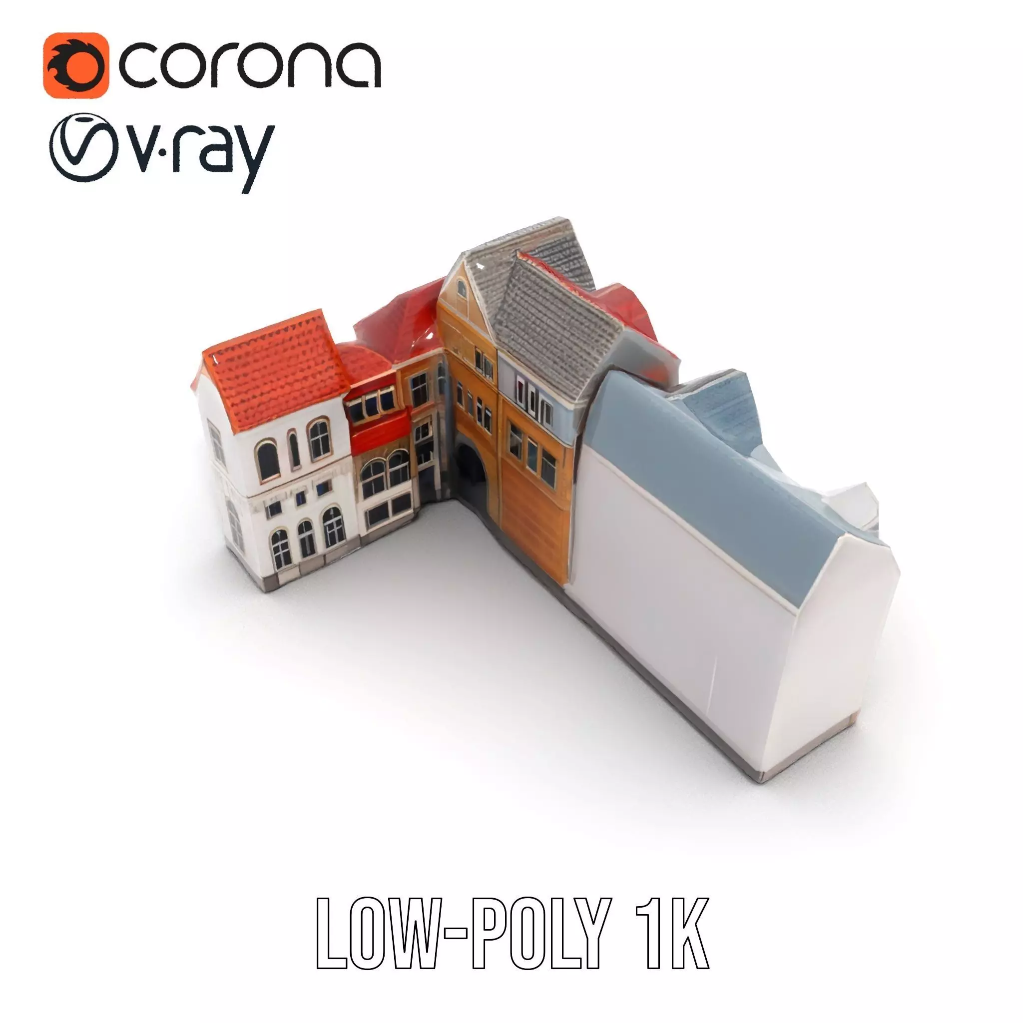 European Townhouse Facade model pack Low-poly 3D model_22