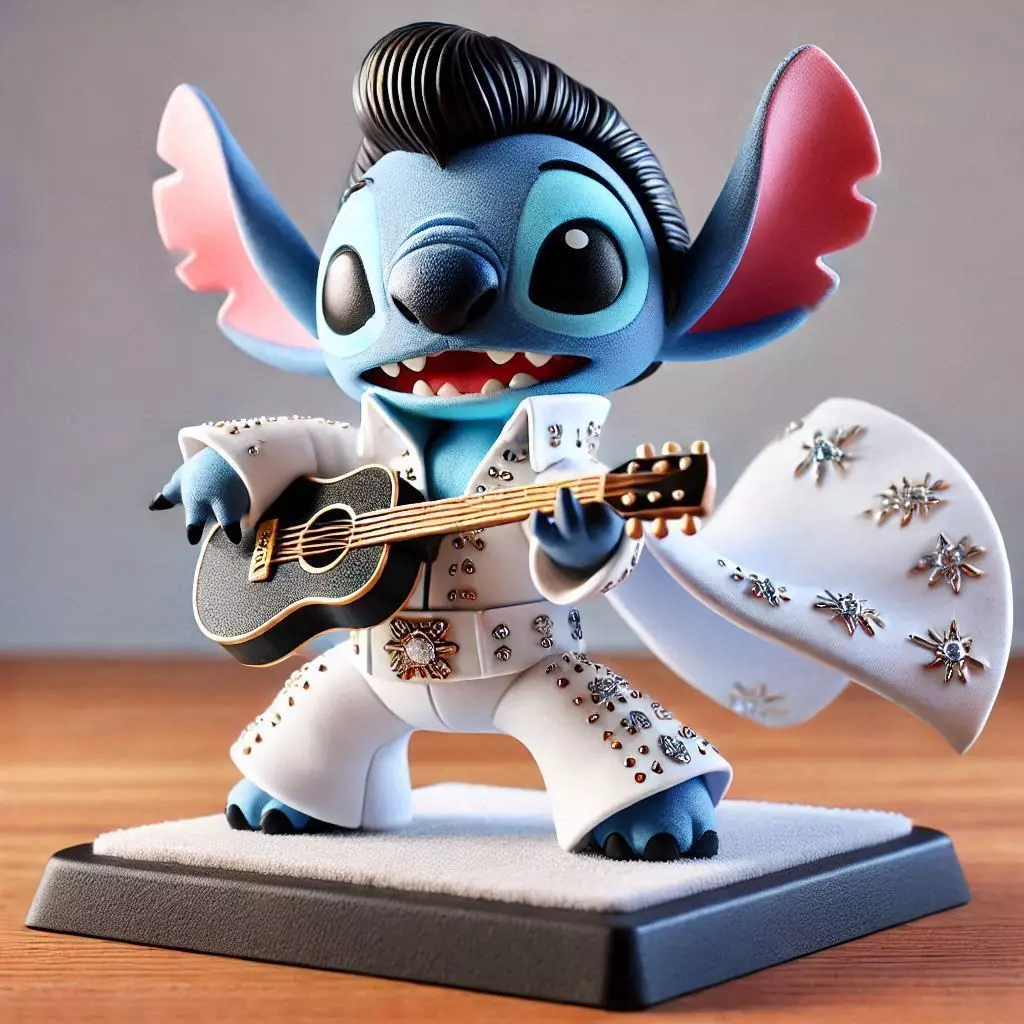 Stitch as Elvis Presley with Guitar Table Figure 3D print model