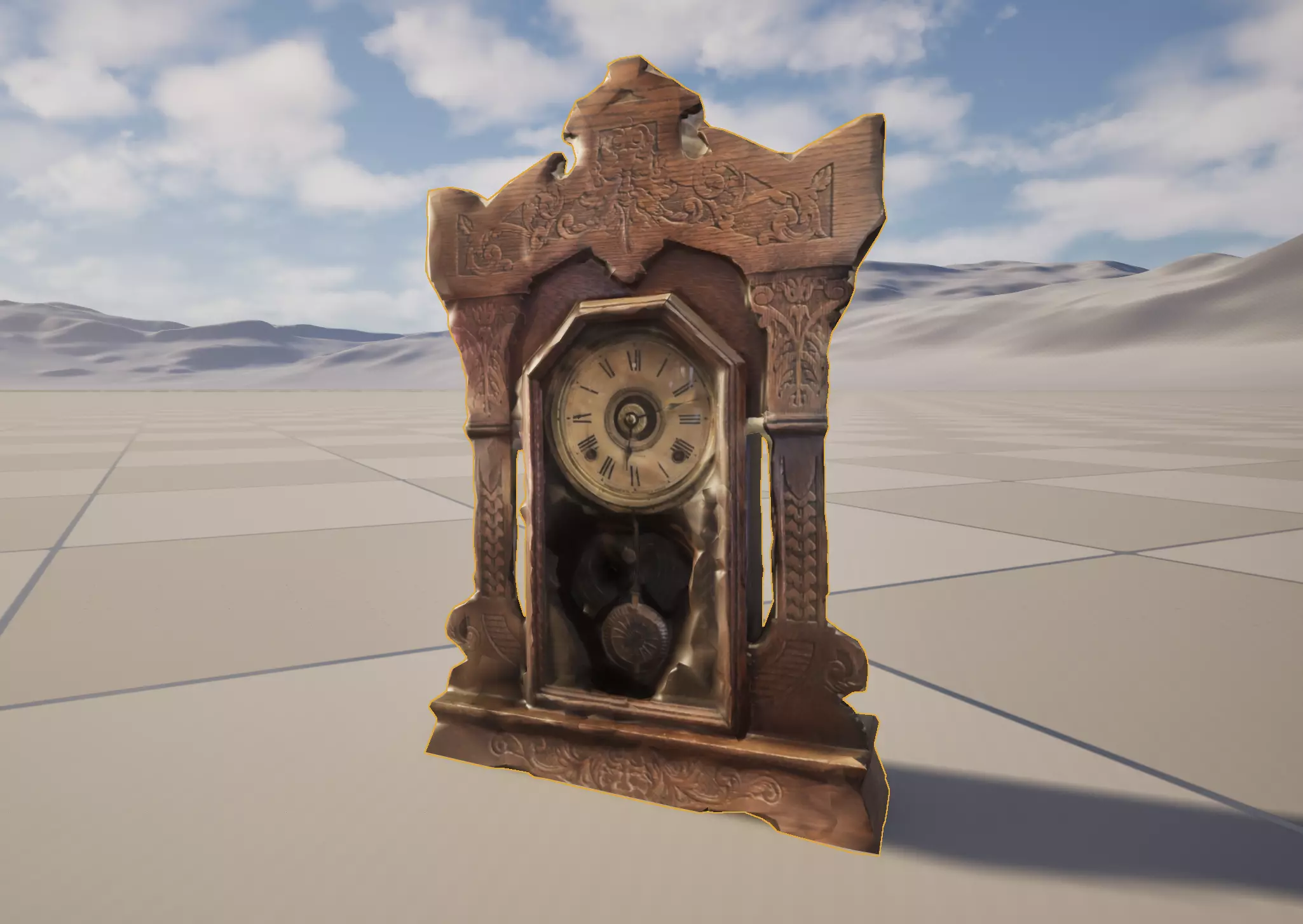 Antique Wooden Mantel Clock High-Quality 3D Scan Low-poly 3D model_0