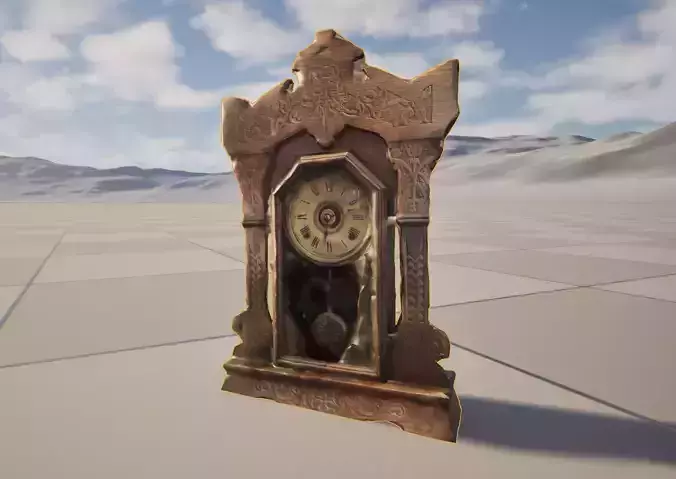 Antique Wooden Mantel Clock High-Quality 3D Scan Low-poly 3D model