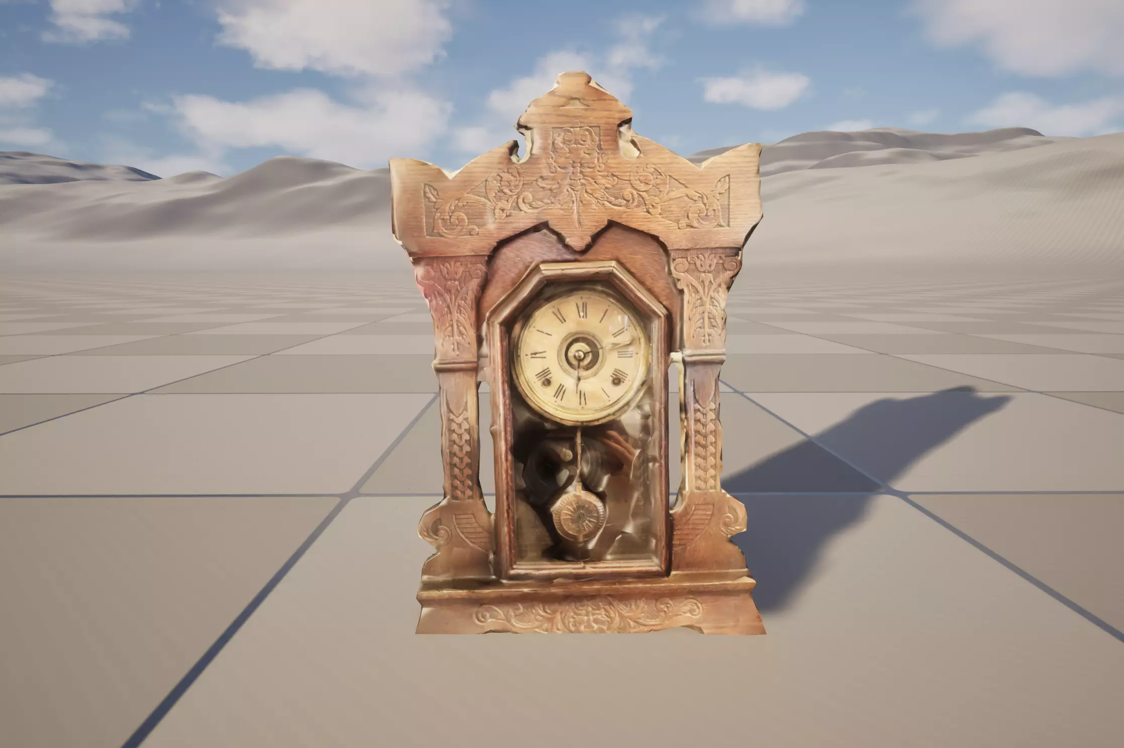 Antique Wooden Mantel Clock High-Quality 3D Scan Low-poly 3D model_2