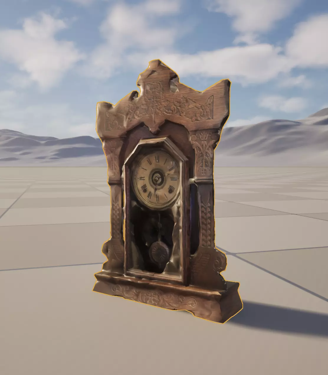 Antique Wooden Mantel Clock High-Quality 3D Scan Low-poly 3D model_8