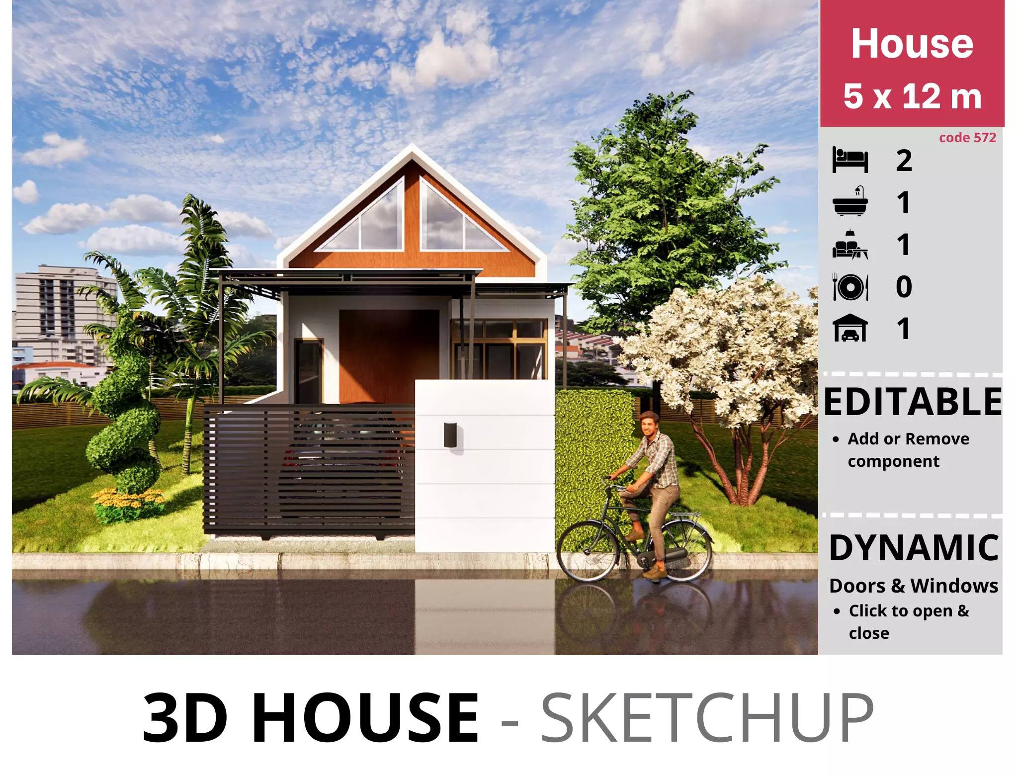 House 5x12m code 572 - Sketchup 3D model 3D model 3D model