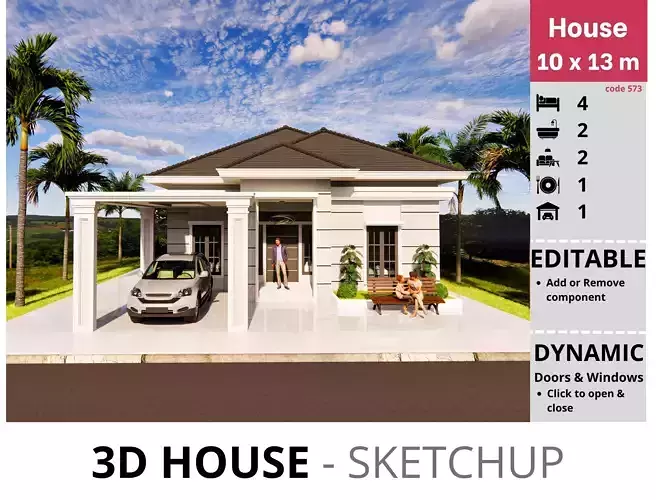 House 10x13m code 573 - Sketchup 3D model 3D model