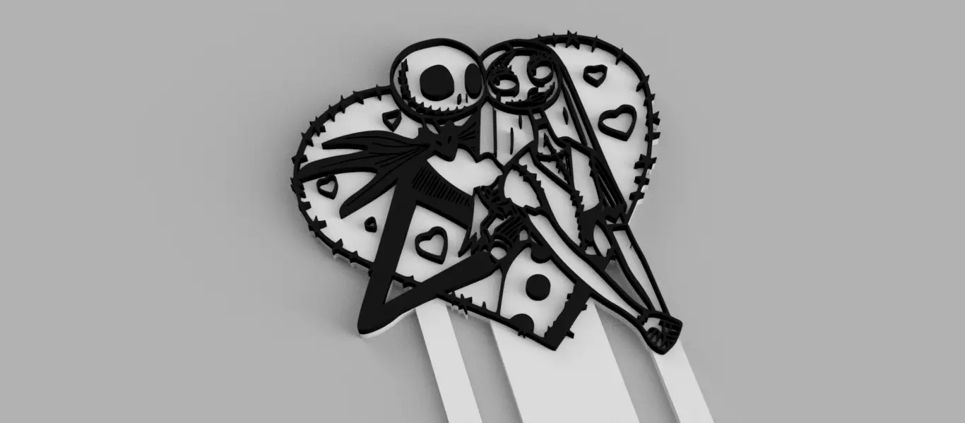 Jack Skellington and Sally Heart Halloween Bookmark 3D print model_1