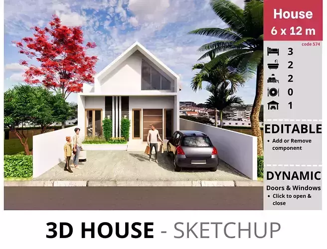 House 6x12m code 574 - Sketchup 3D model 3D model