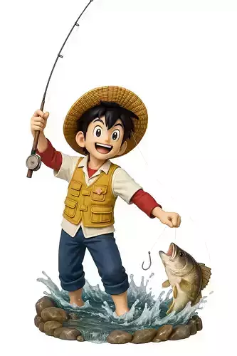 animated fisherman sculpture