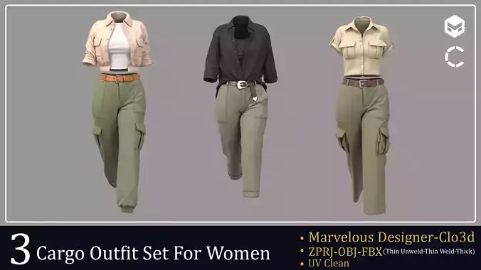3 Cargo Outfit Set For Women