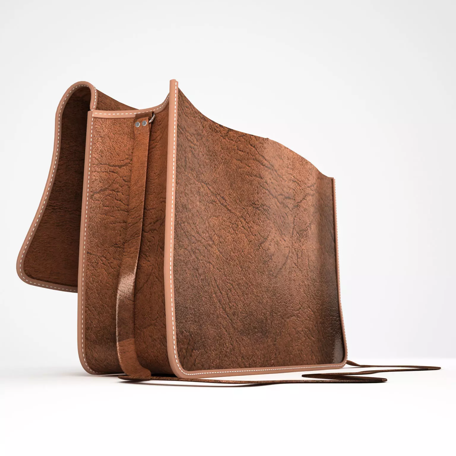 Open leather satchel bag 3D model_0