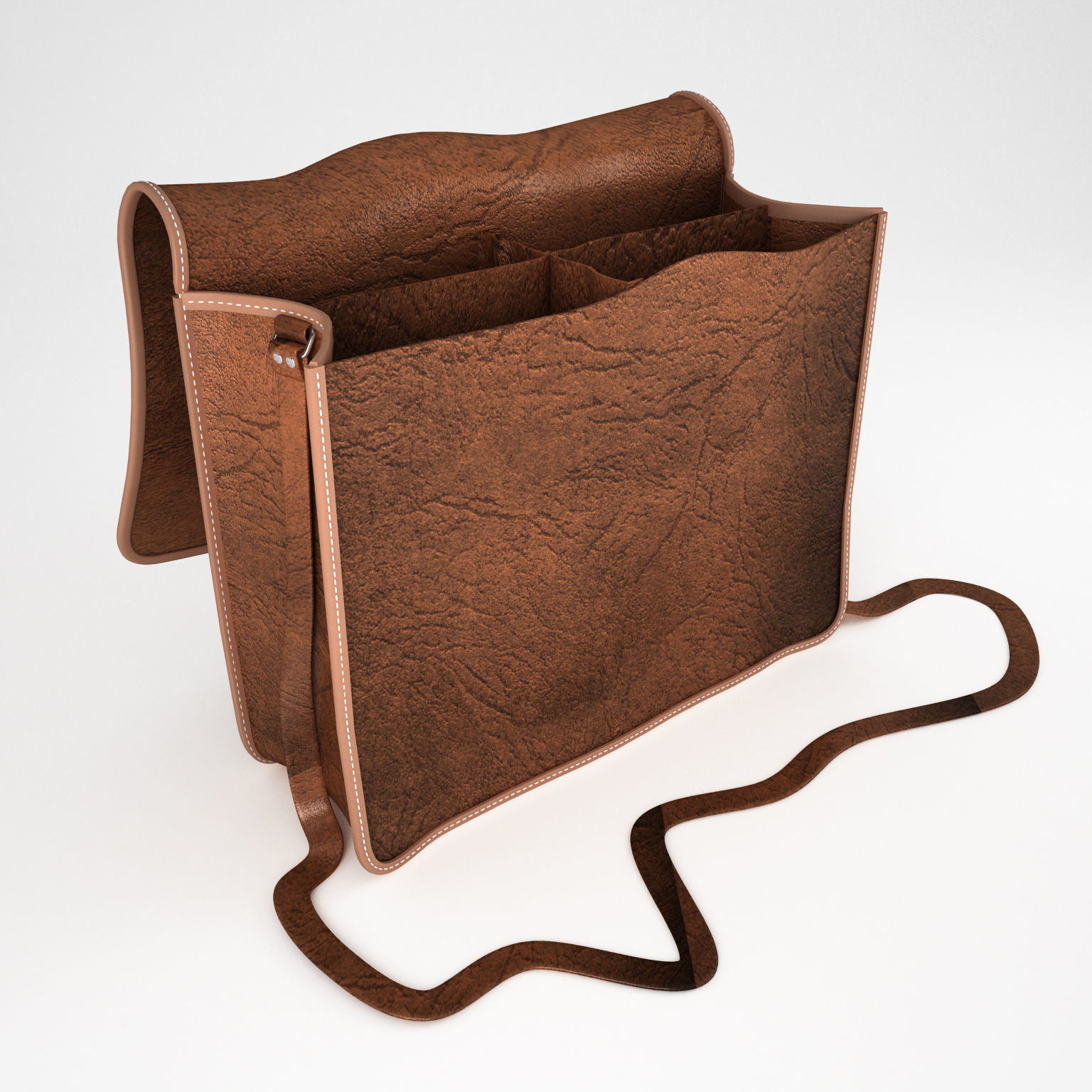 Open leather satchel bag 3D model_2