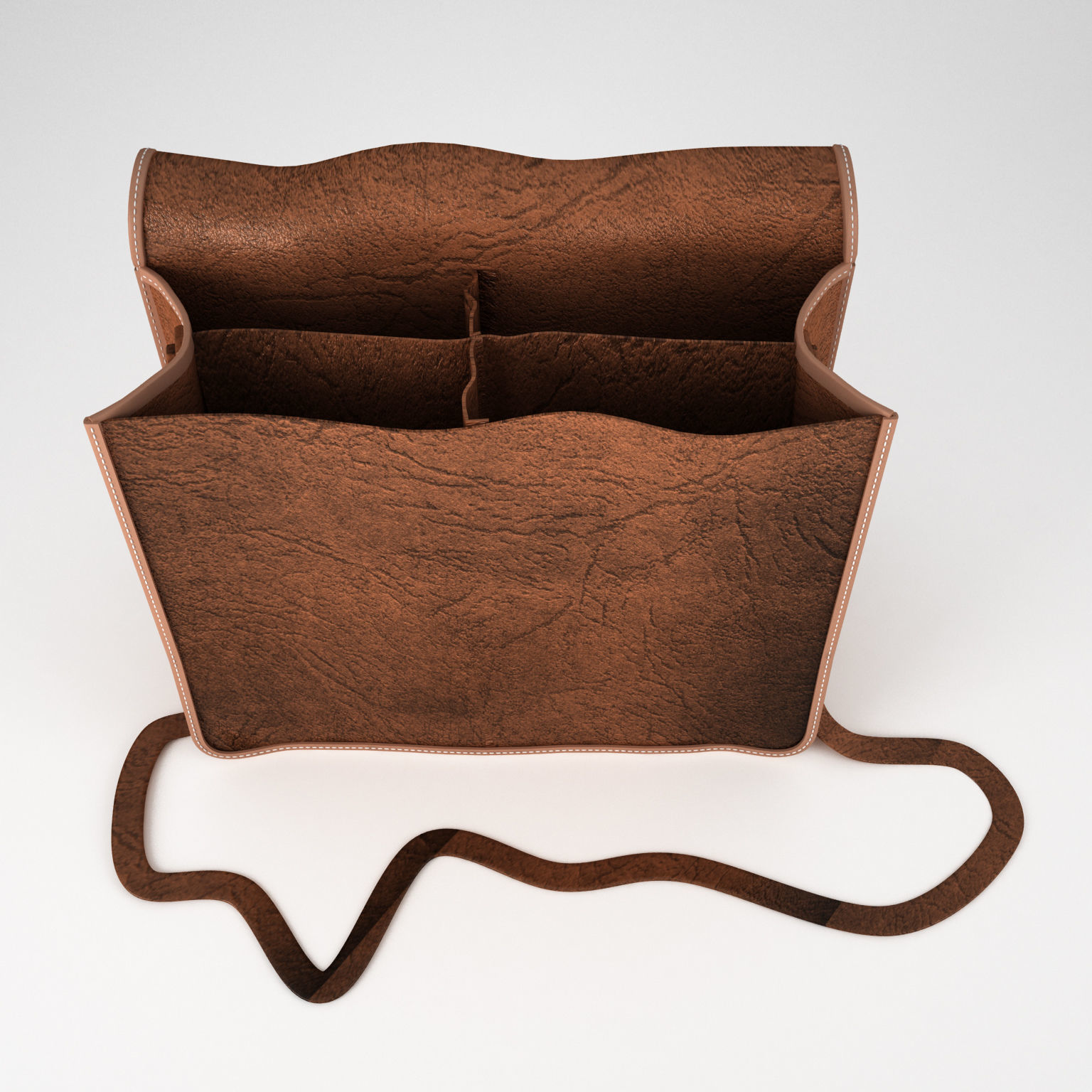Open leather satchel bag 3D model_4