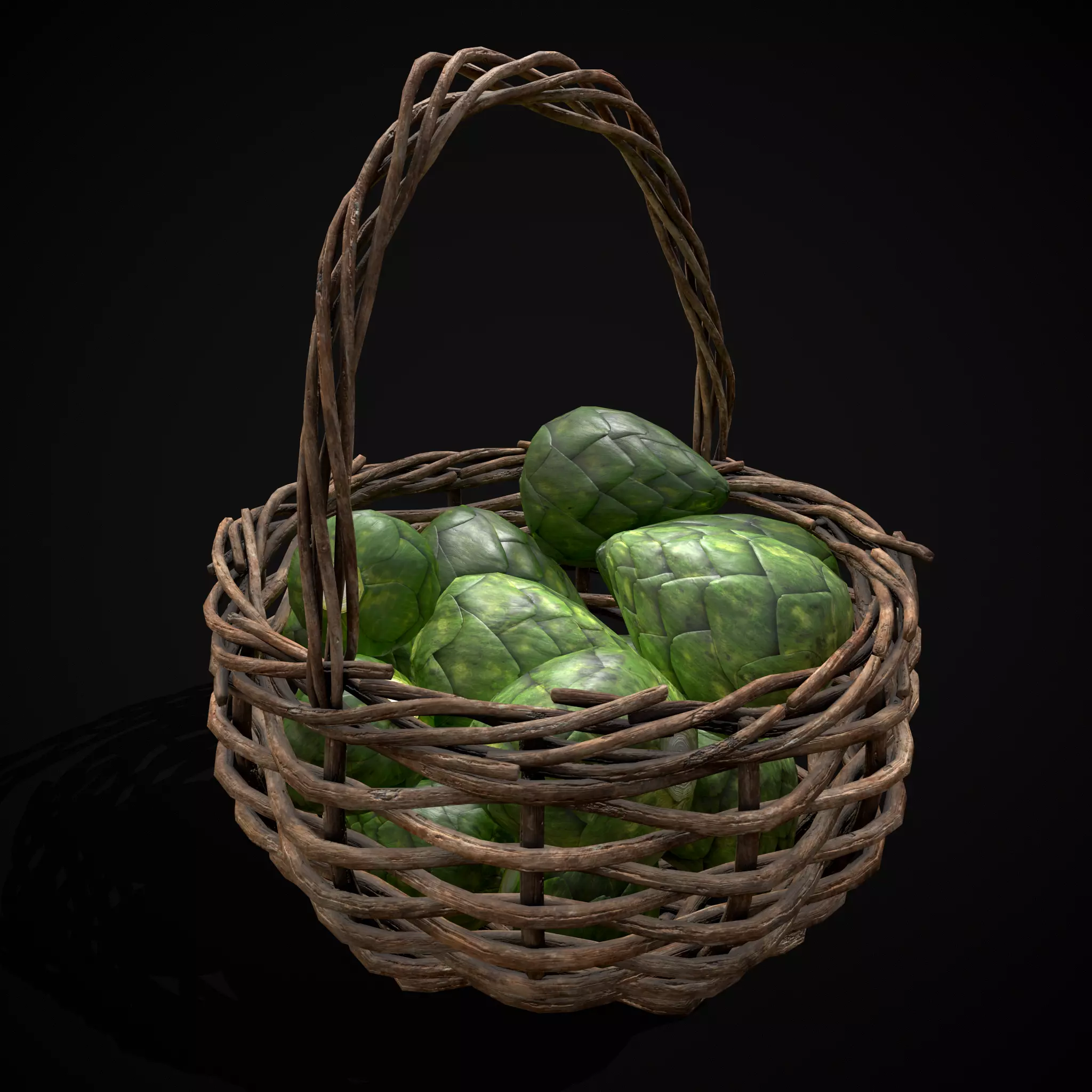 Basket of Artichokes Low-poly 3D model_0