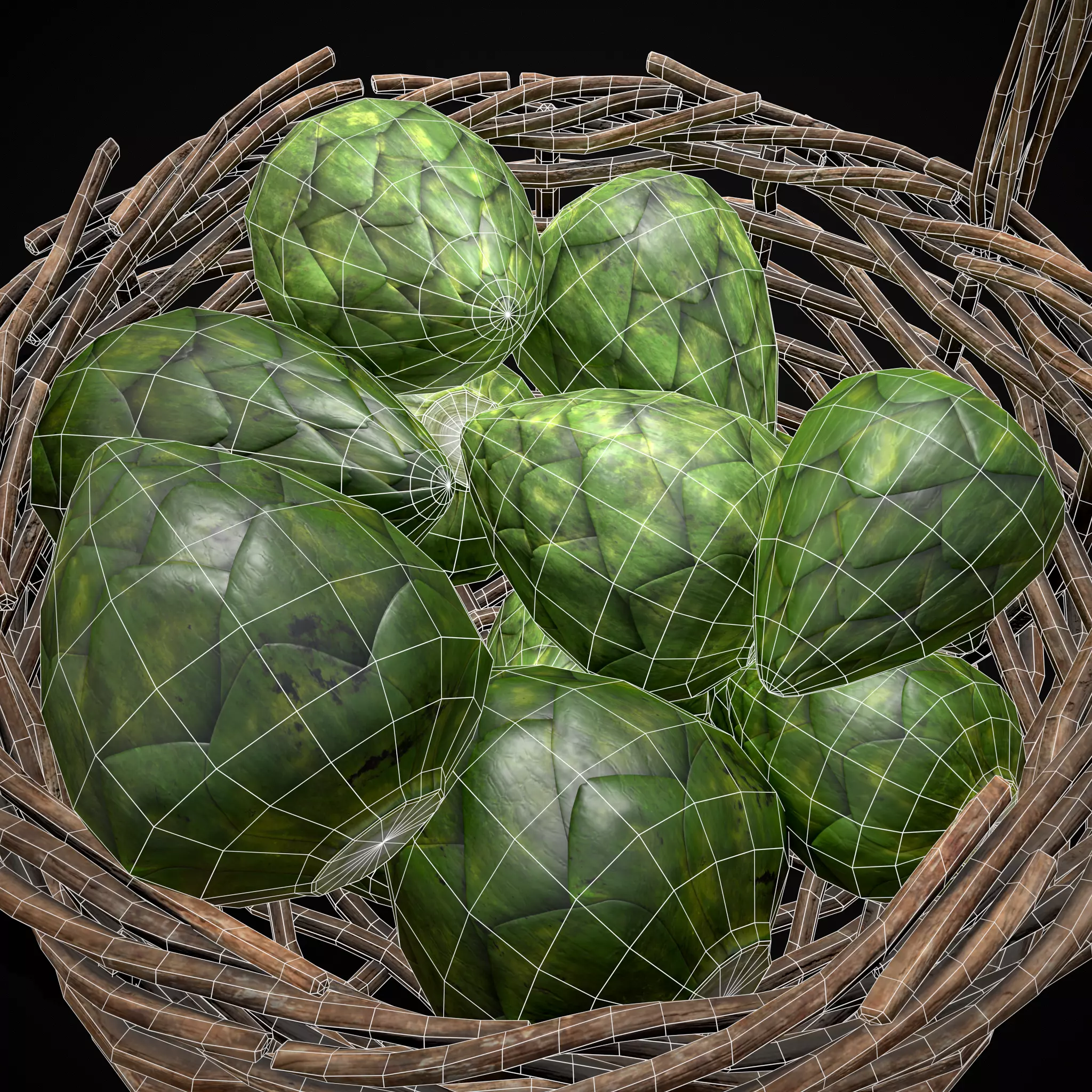 Basket of Artichokes Low-poly 3D model_10