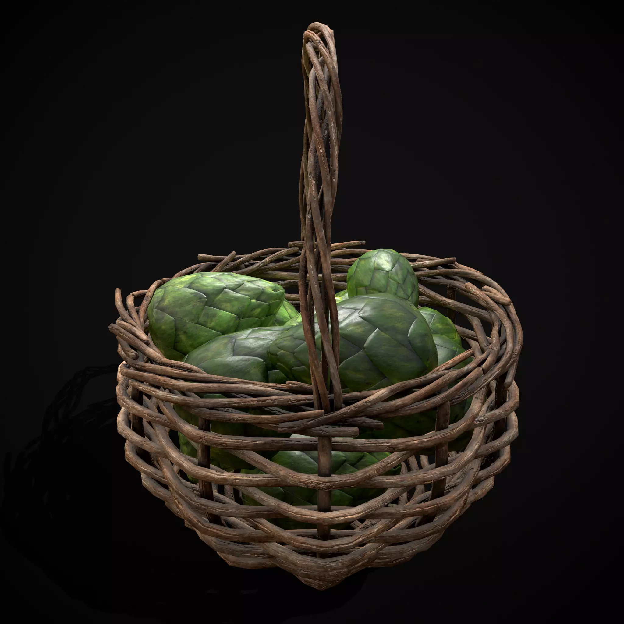 Basket of Artichokes Low-poly 3D model_5