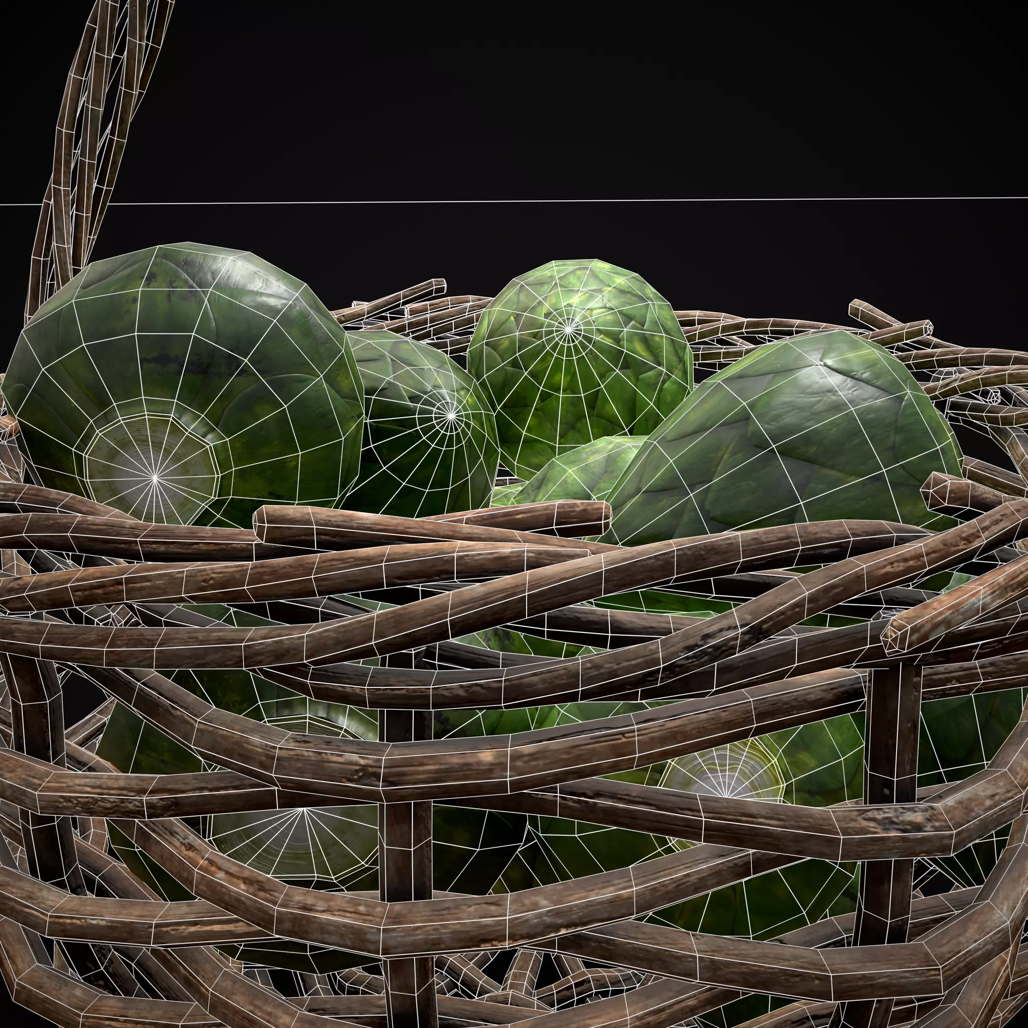 Basket of Artichokes Low-poly 3D model_12