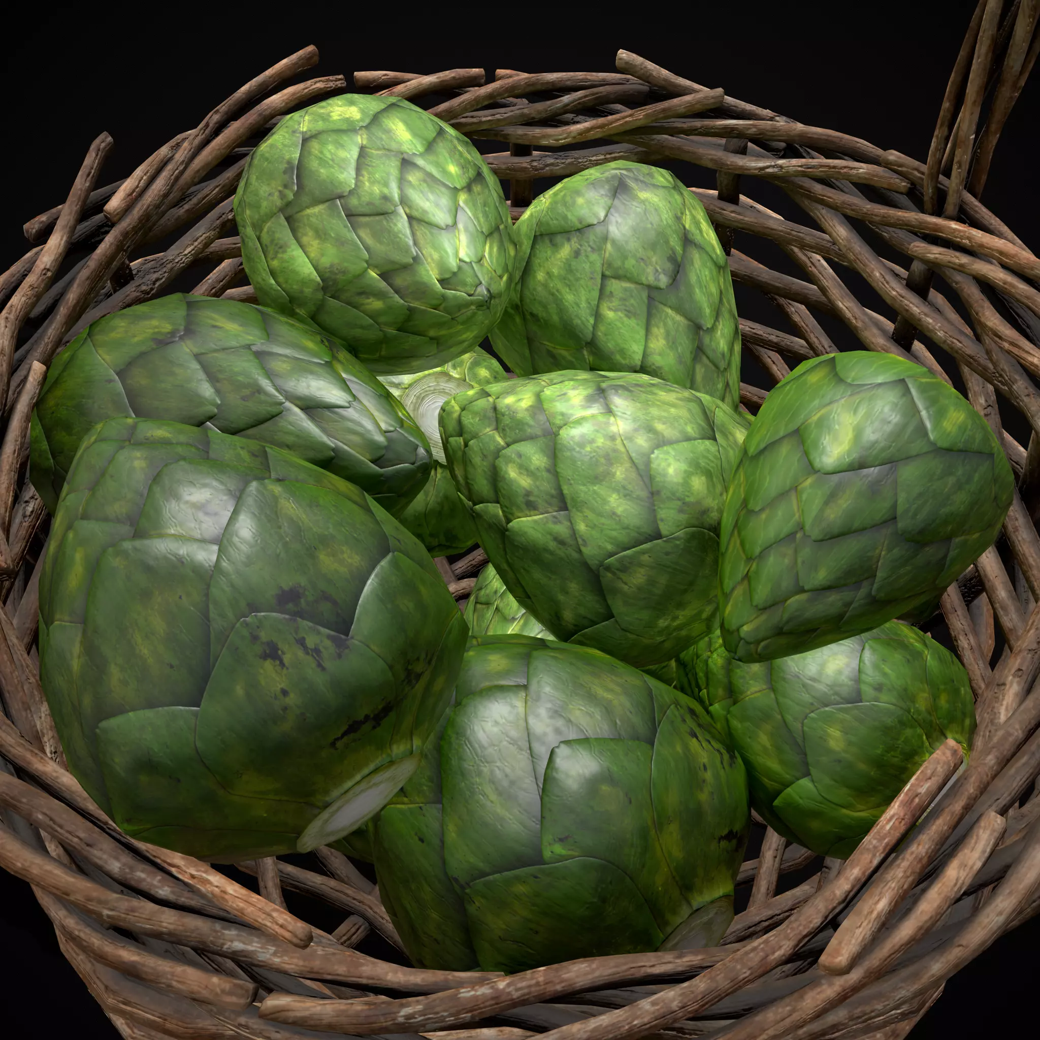 Basket of Artichokes Low-poly 3D model_9