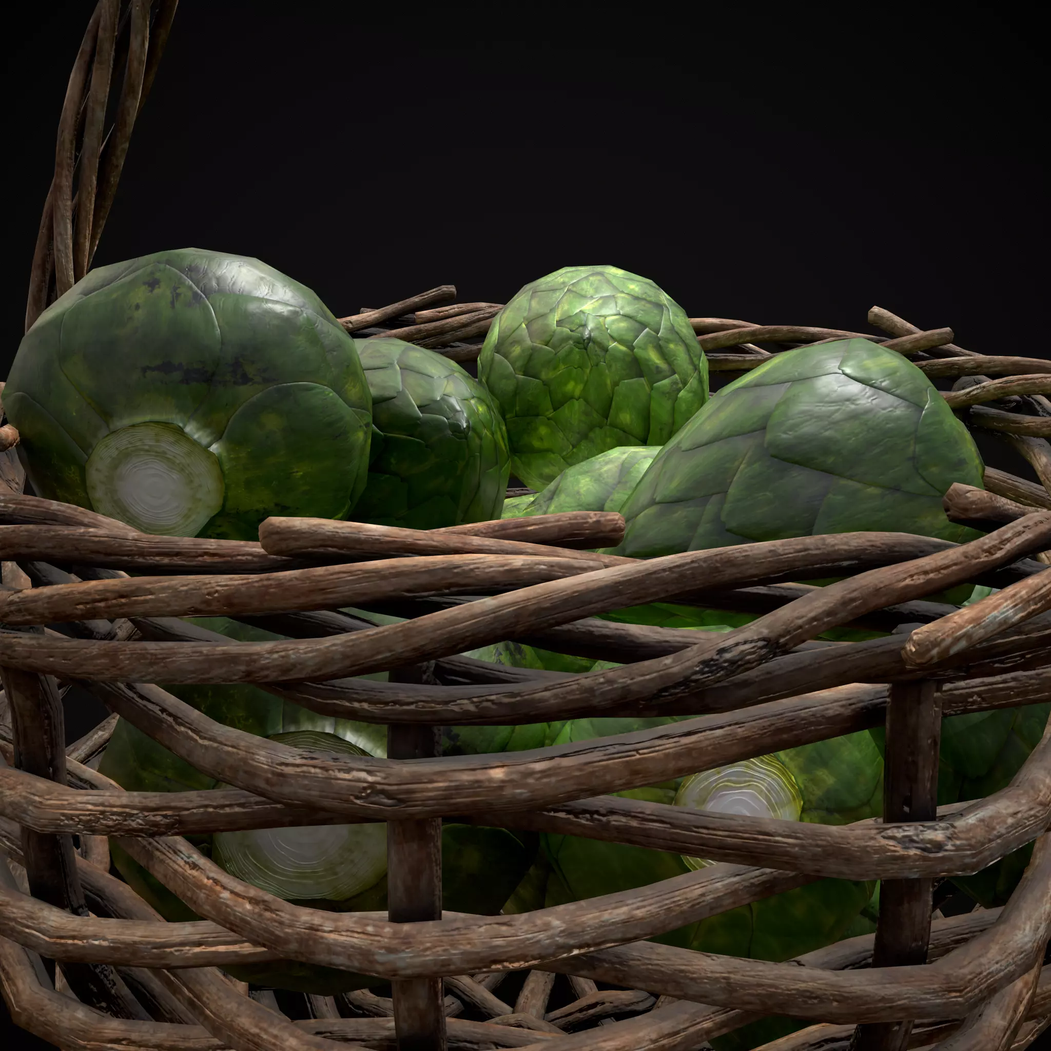 Basket of Artichokes Low-poly 3D model_11