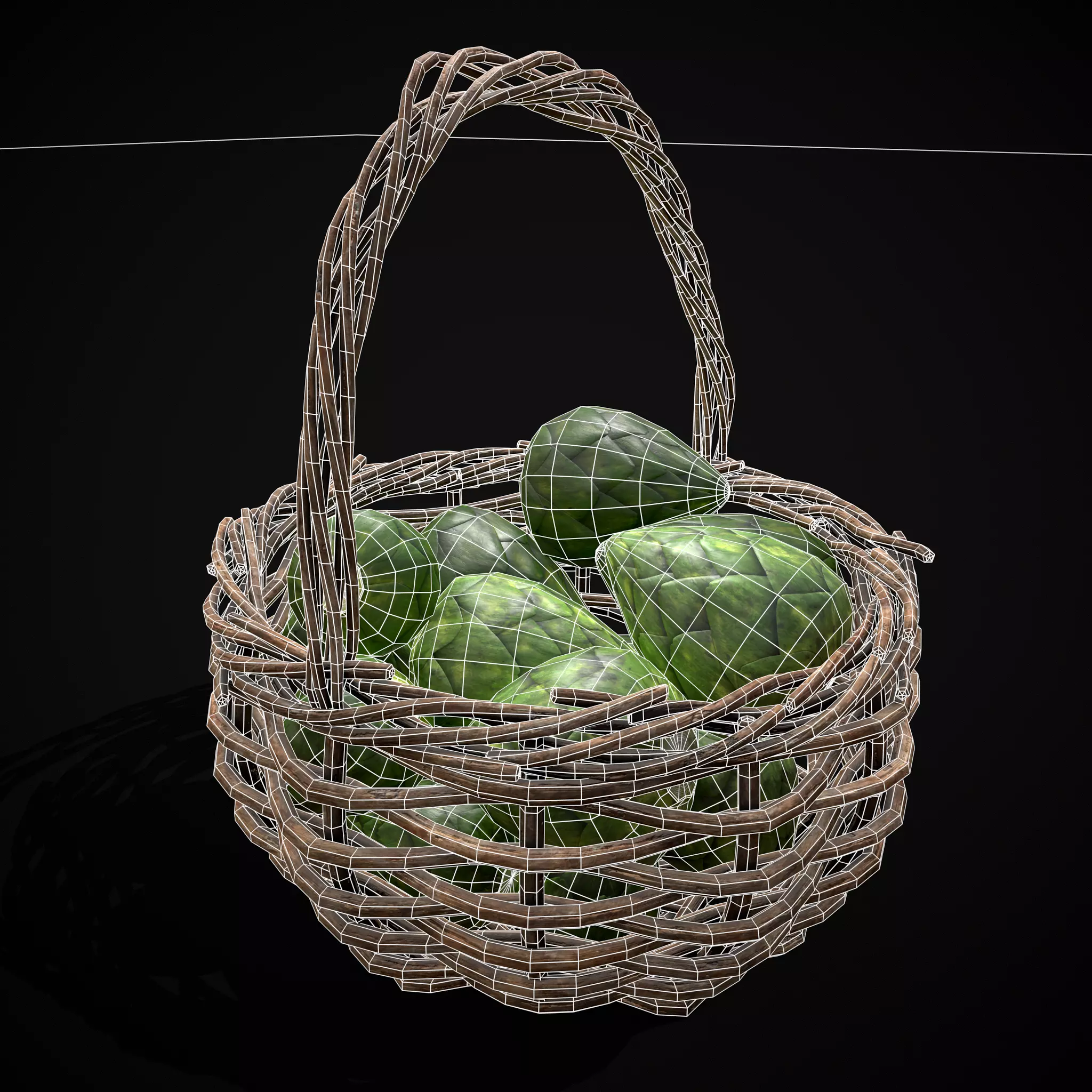 Basket of Artichokes Low-poly 3D model_2