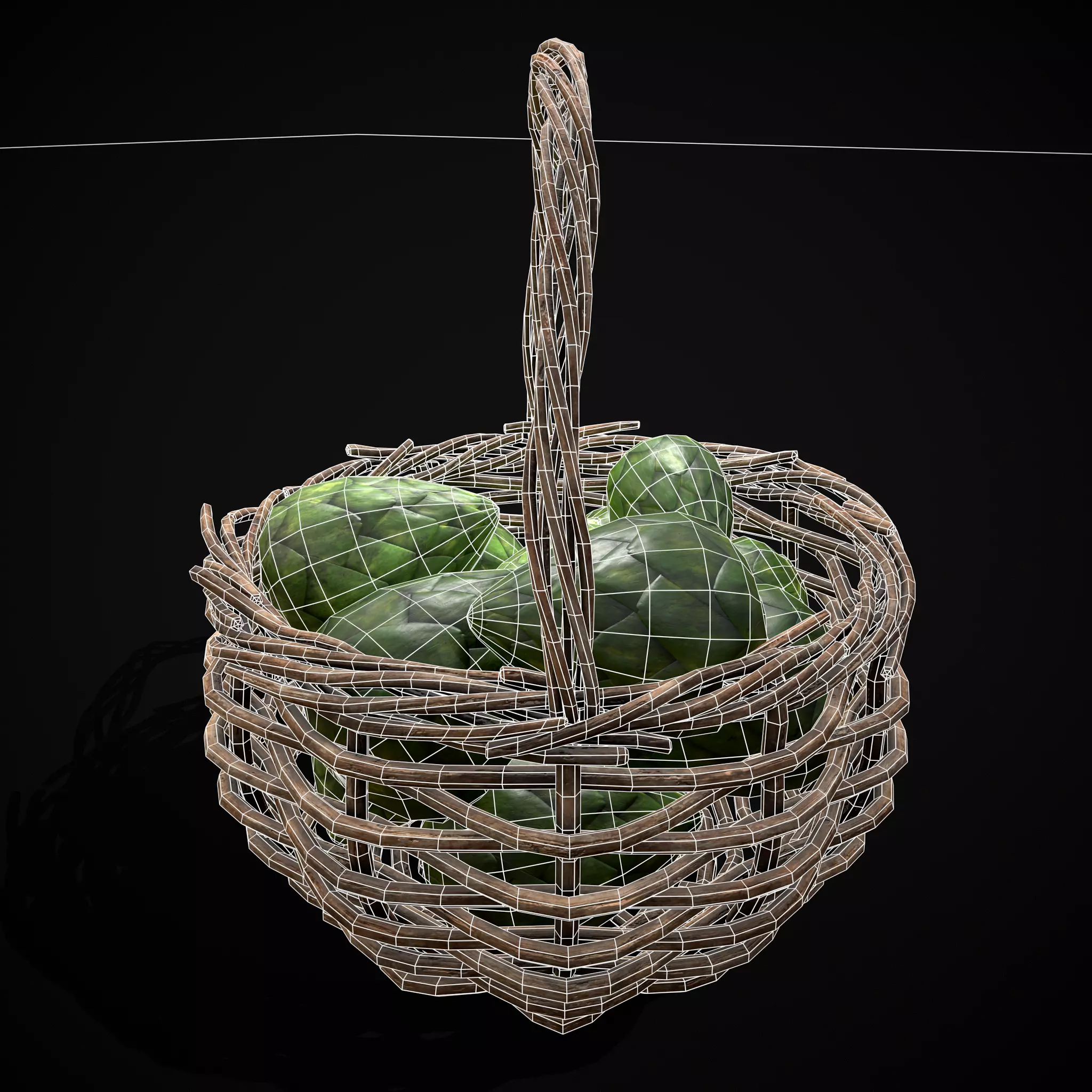 Basket of Artichokes Low-poly 3D model_6