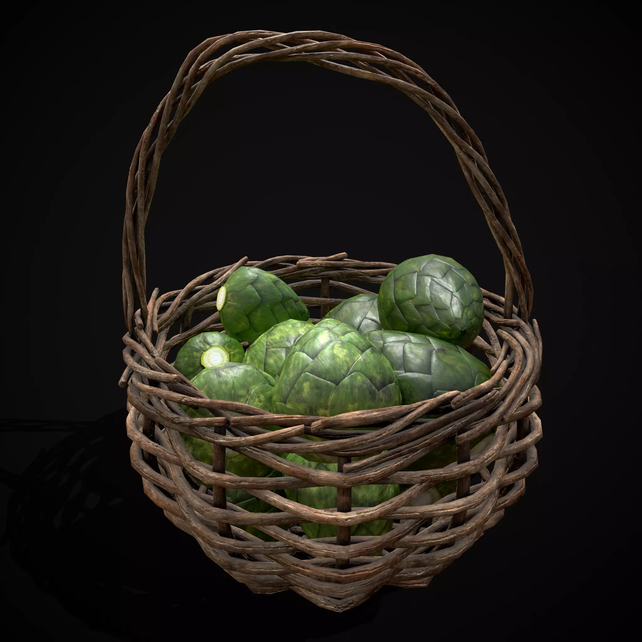 Basket of Artichokes Low-poly 3D model_3