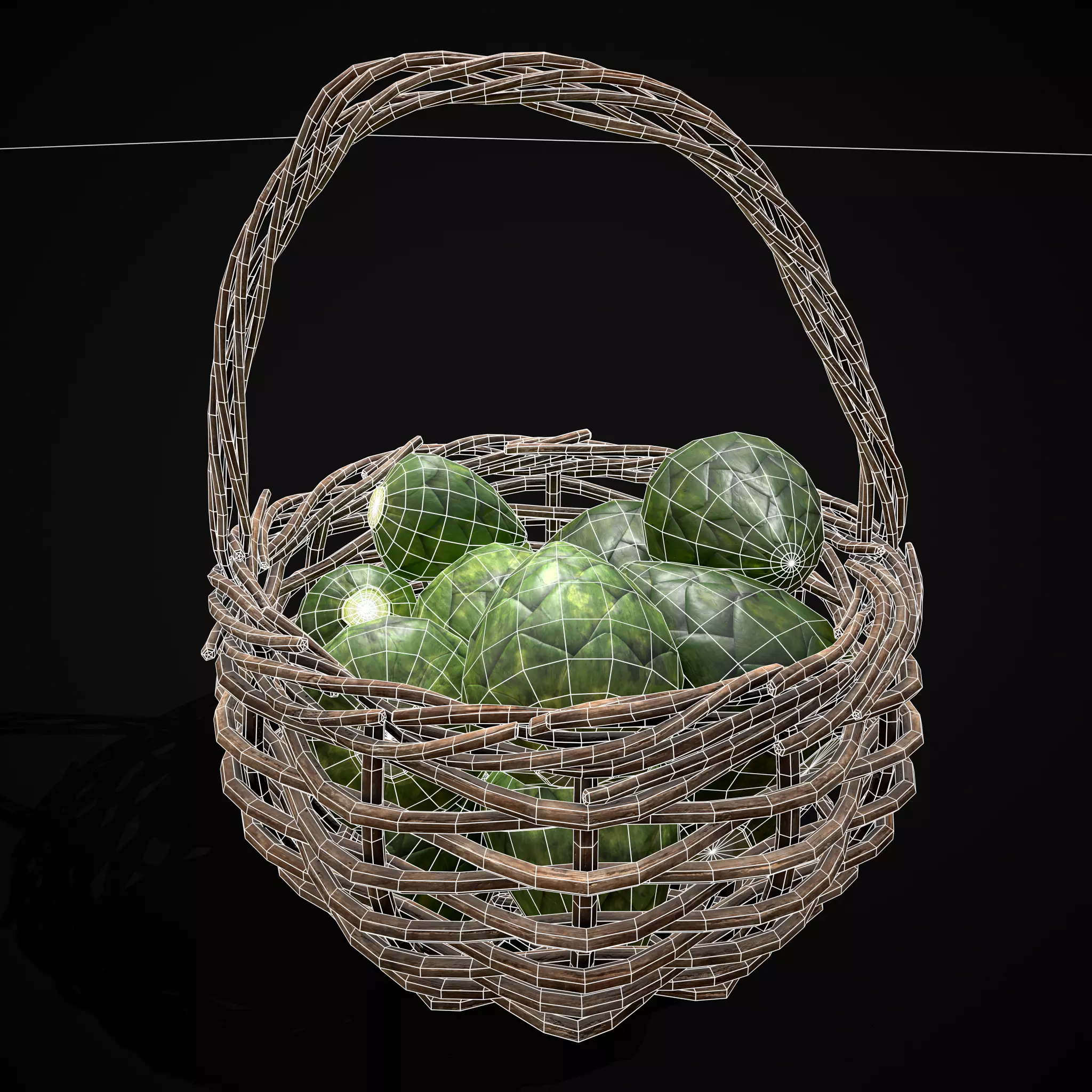 Basket of Artichokes Low-poly 3D model_4