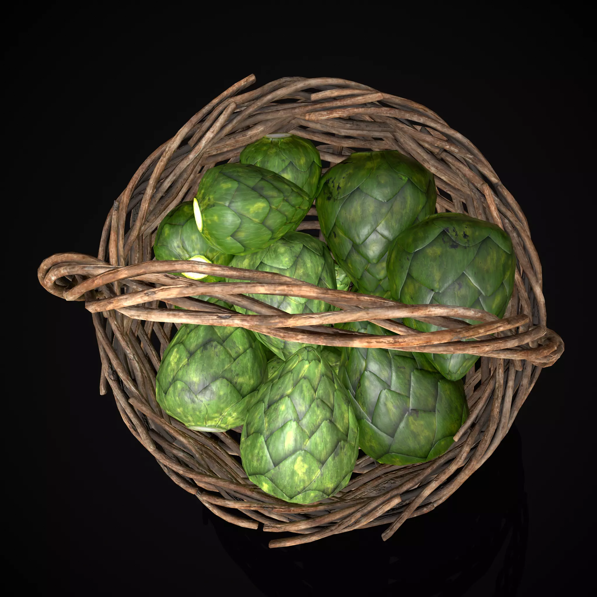 Basket of Artichokes Low-poly 3D model_15