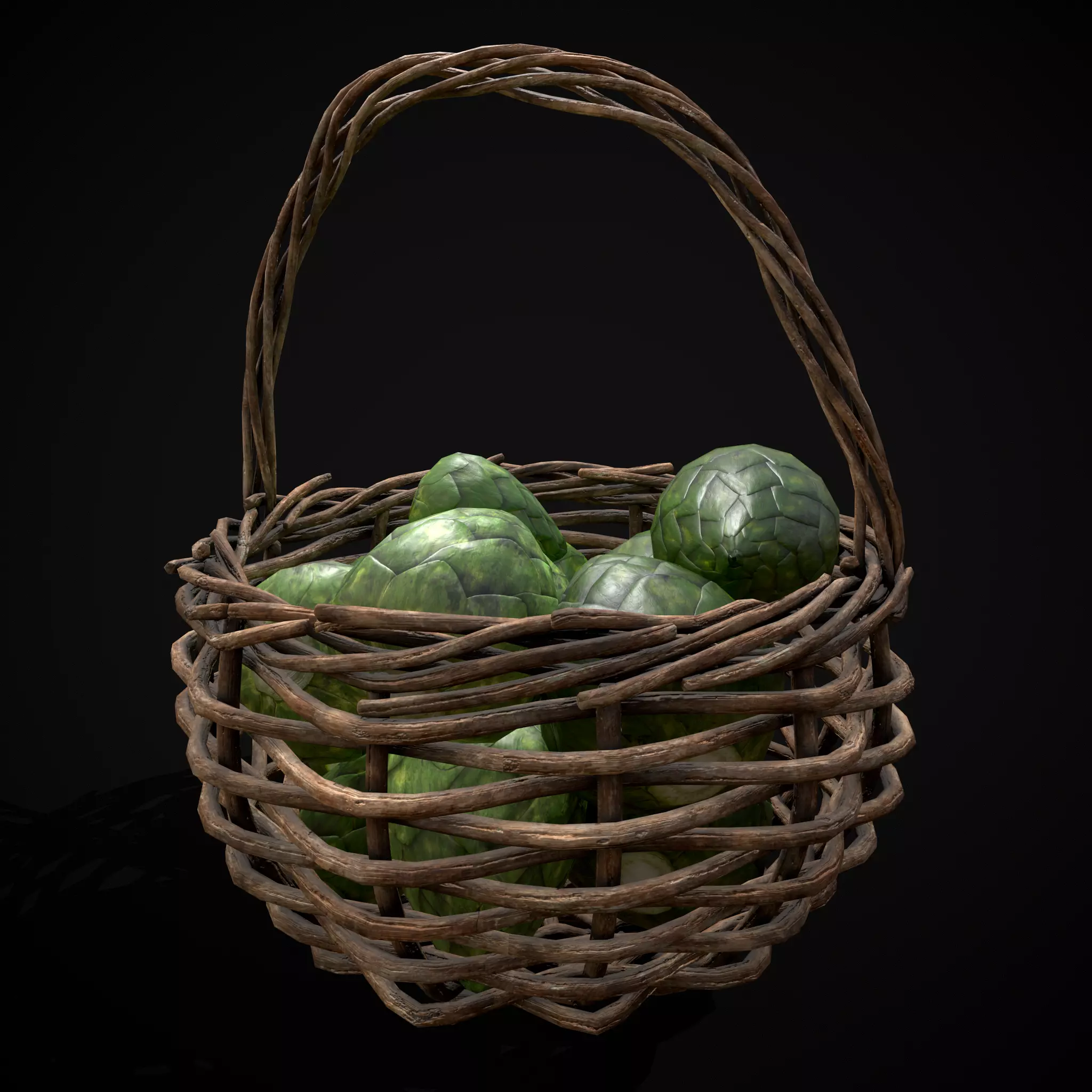 Basket of Artichokes Low-poly 3D model_17