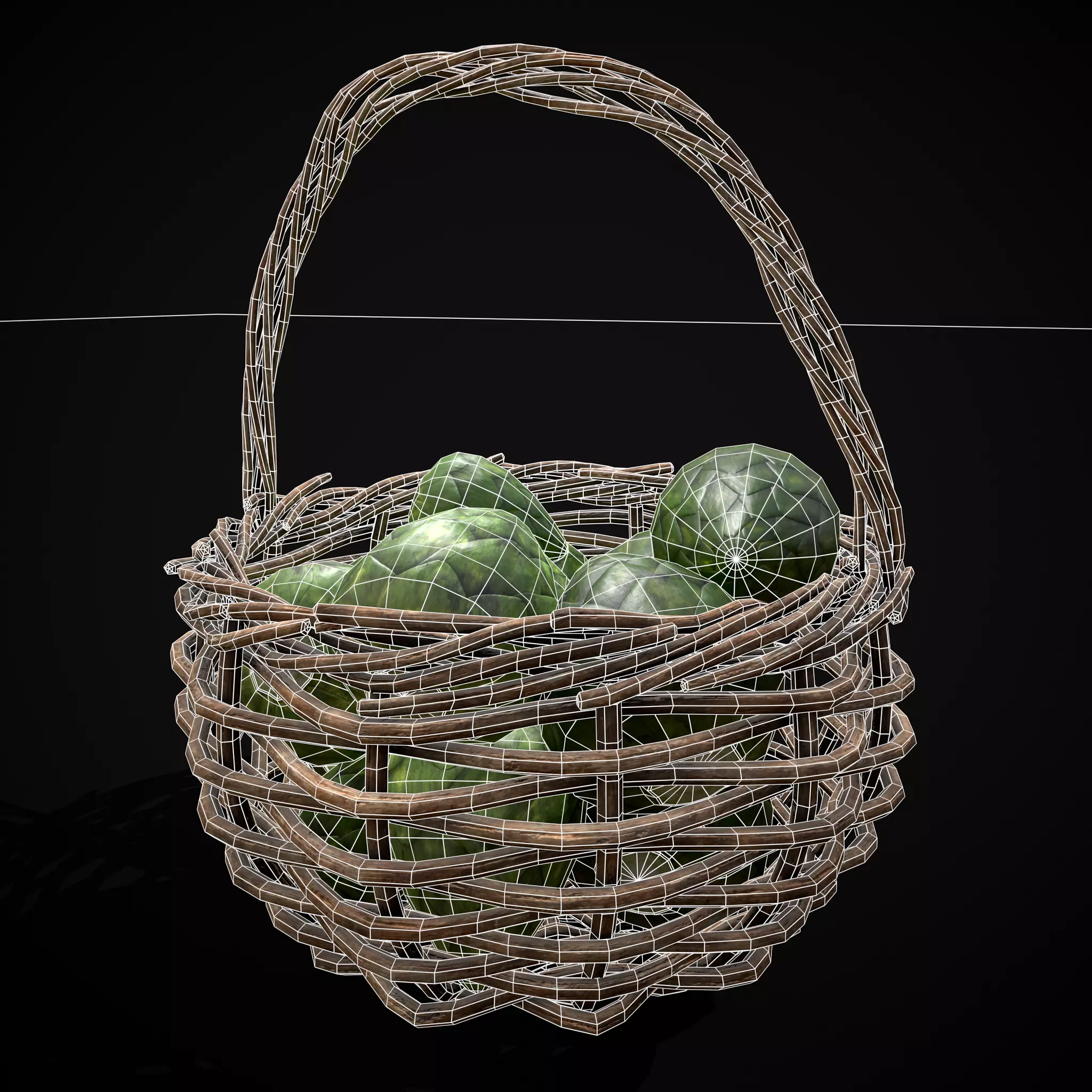 Basket of Artichokes Low-poly 3D model_18